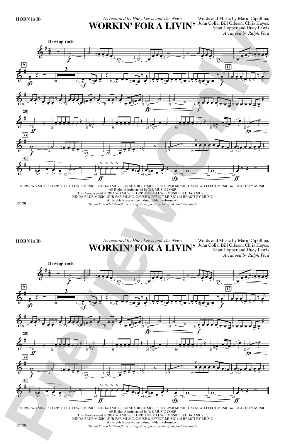 Workin' for a Livin': Horn in B flat
