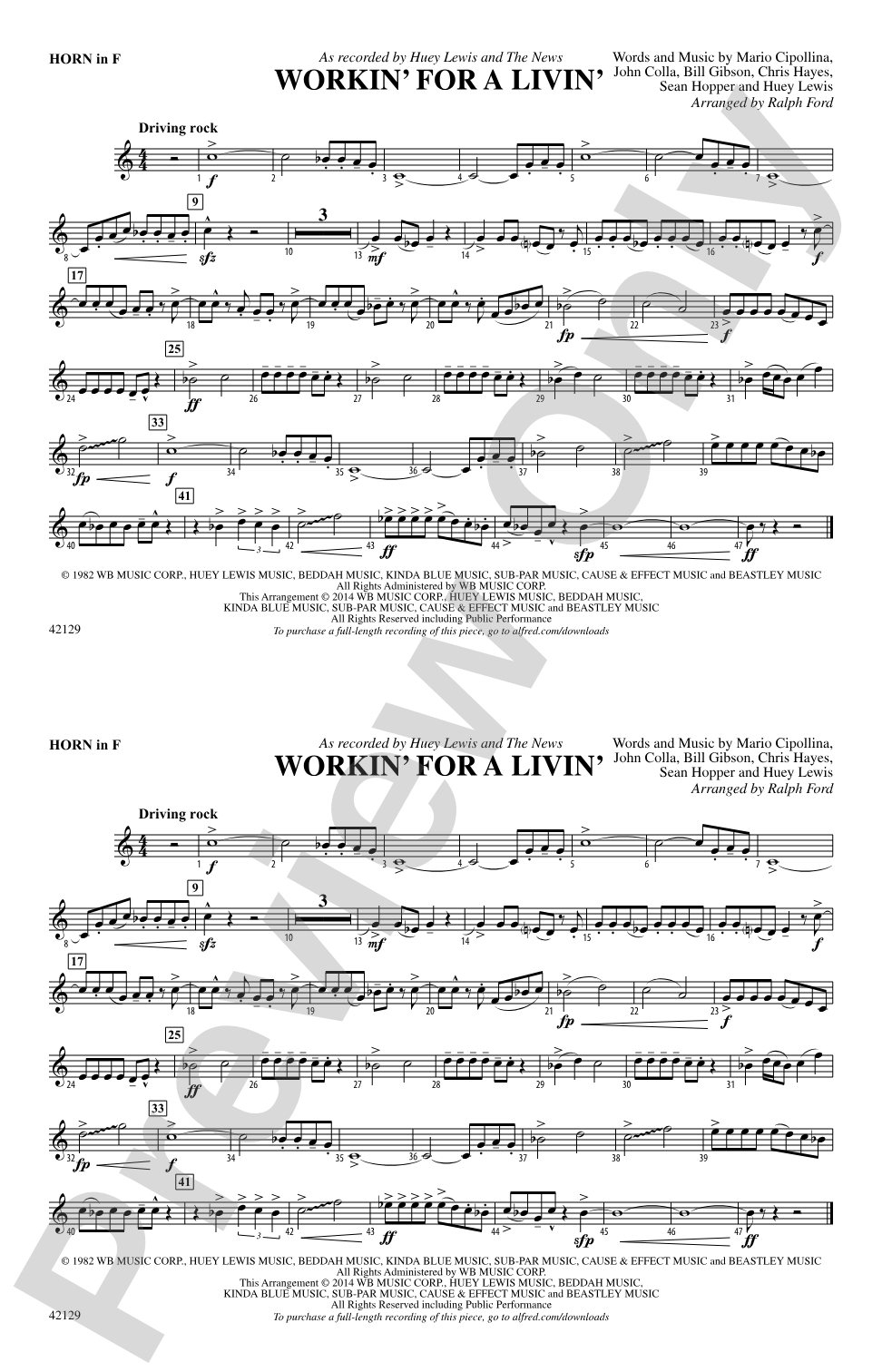 Workin' for a Livin': 1st F Horn