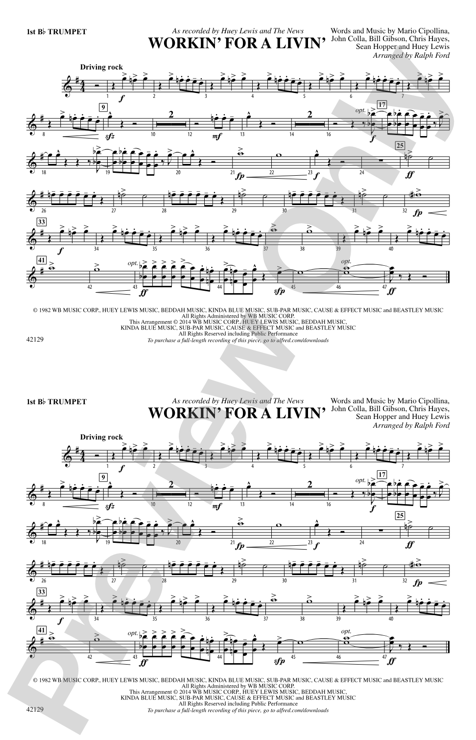 Workin' for a Livin': 1st B-flat Trumpet