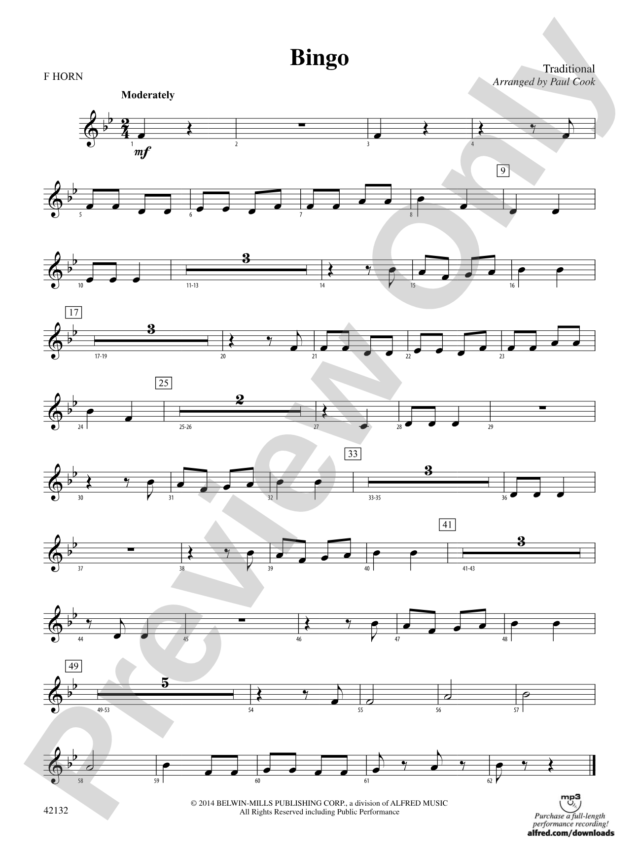 Bingo: 1st F Horn