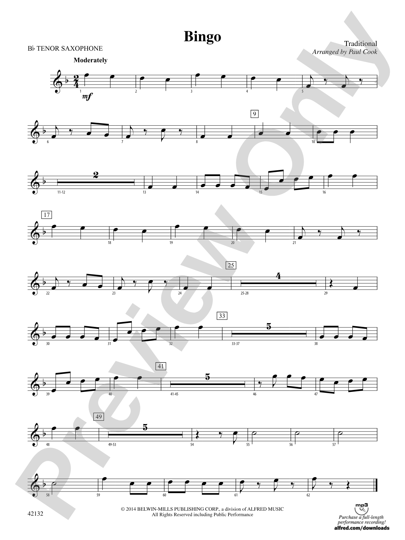 Bingo: B-flat Tenor Saxophone