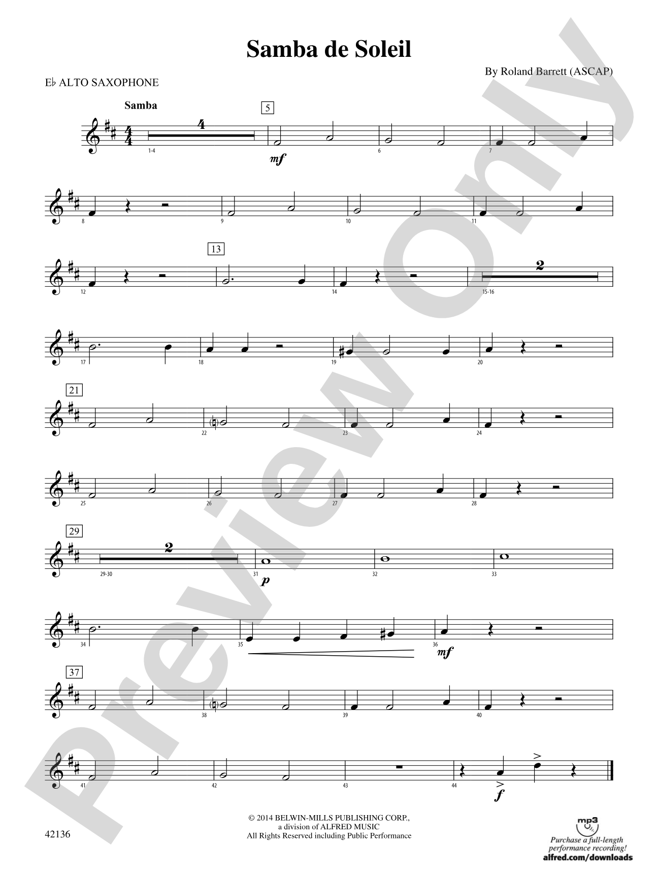 Samba de Soleil: E-flat Alto Saxophone