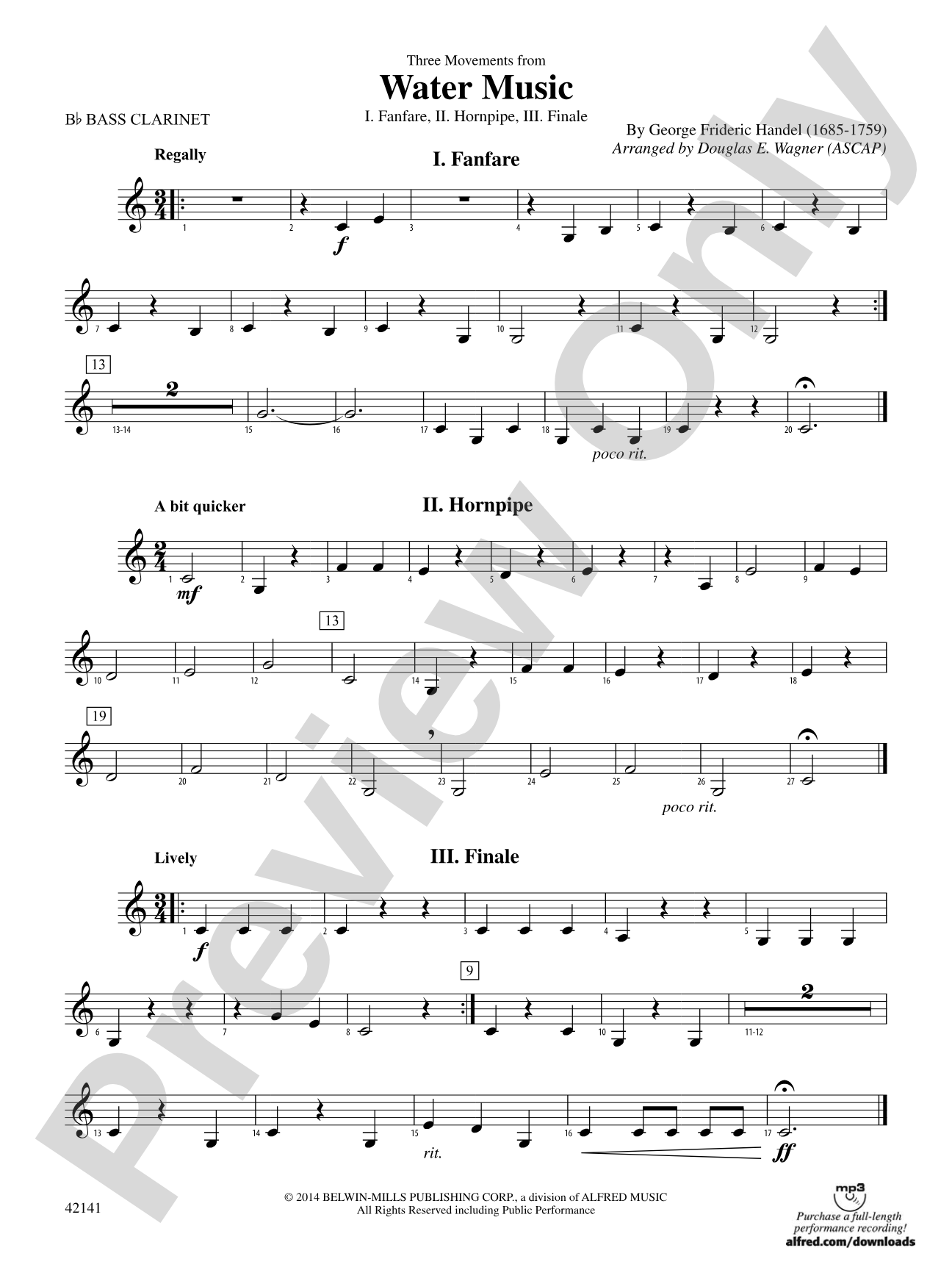Three Movements from Water Music: B-flat Bass Clarinet