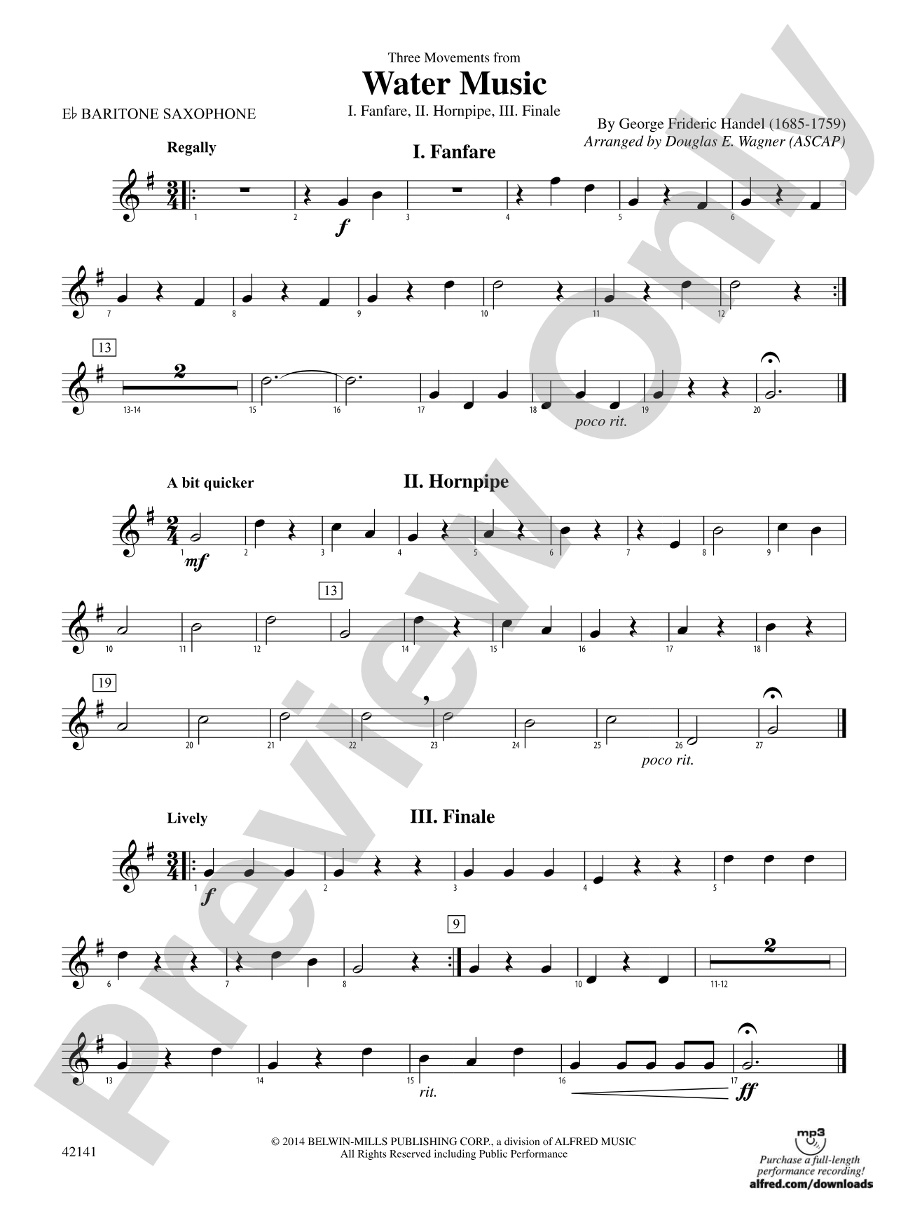 Three Movements from Water Music: E-flat Baritone Saxophone