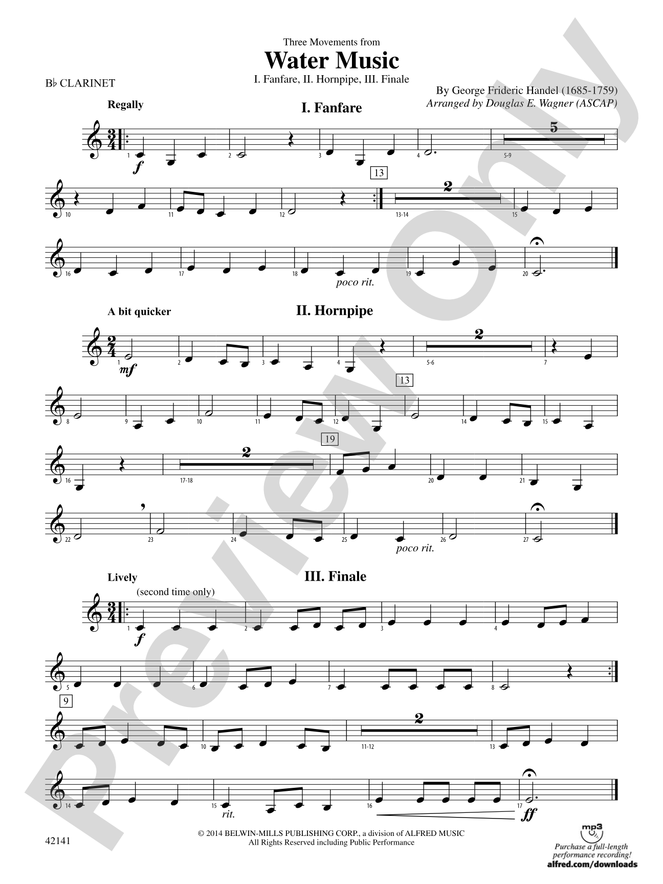 Three Movements from Water Music: 1st B-flat Clarinet