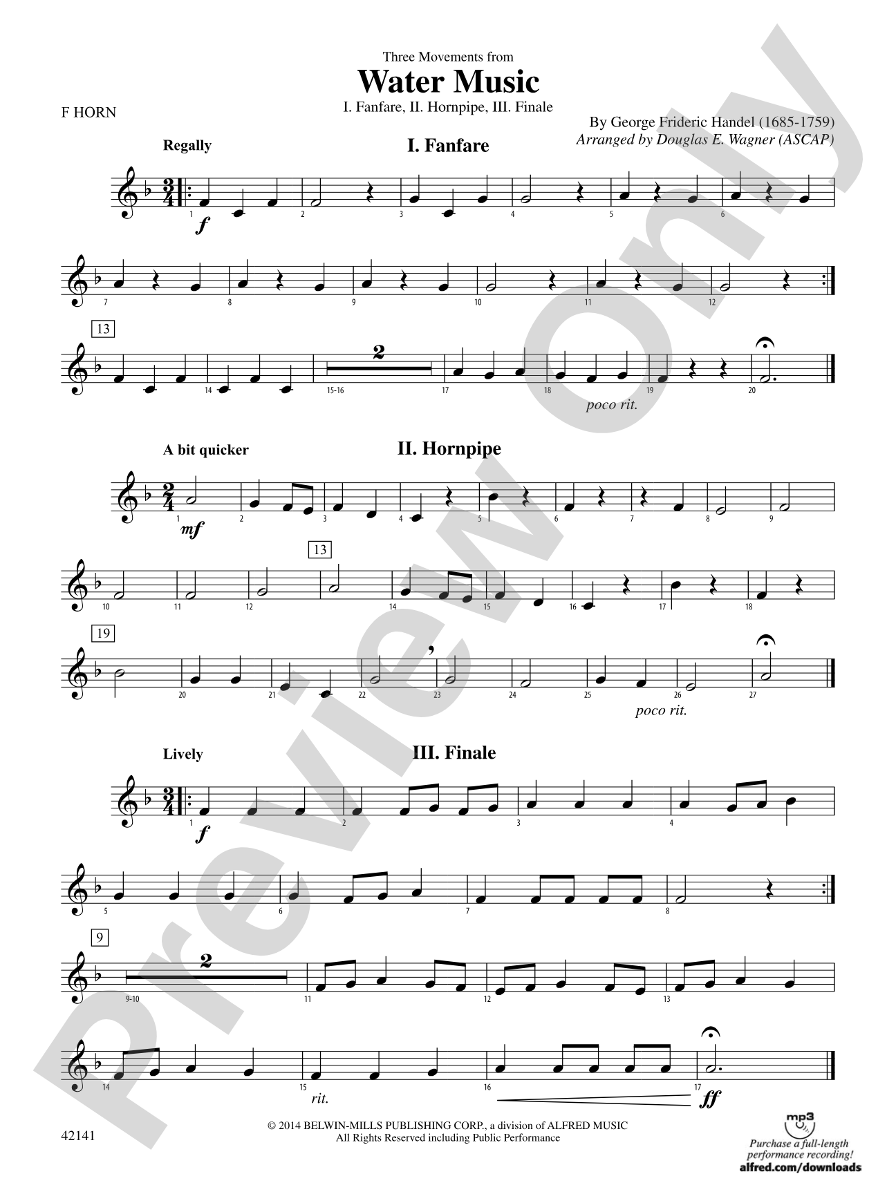 Three Movements from Water Music: 1st F Horn