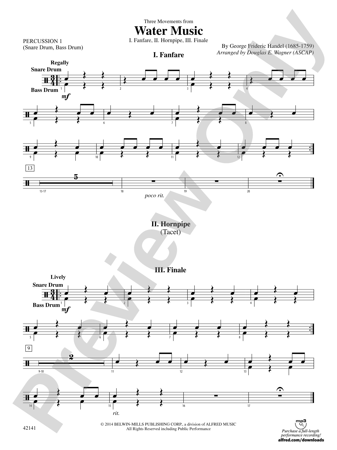 Three Movements from Water Music: 1st Percussion