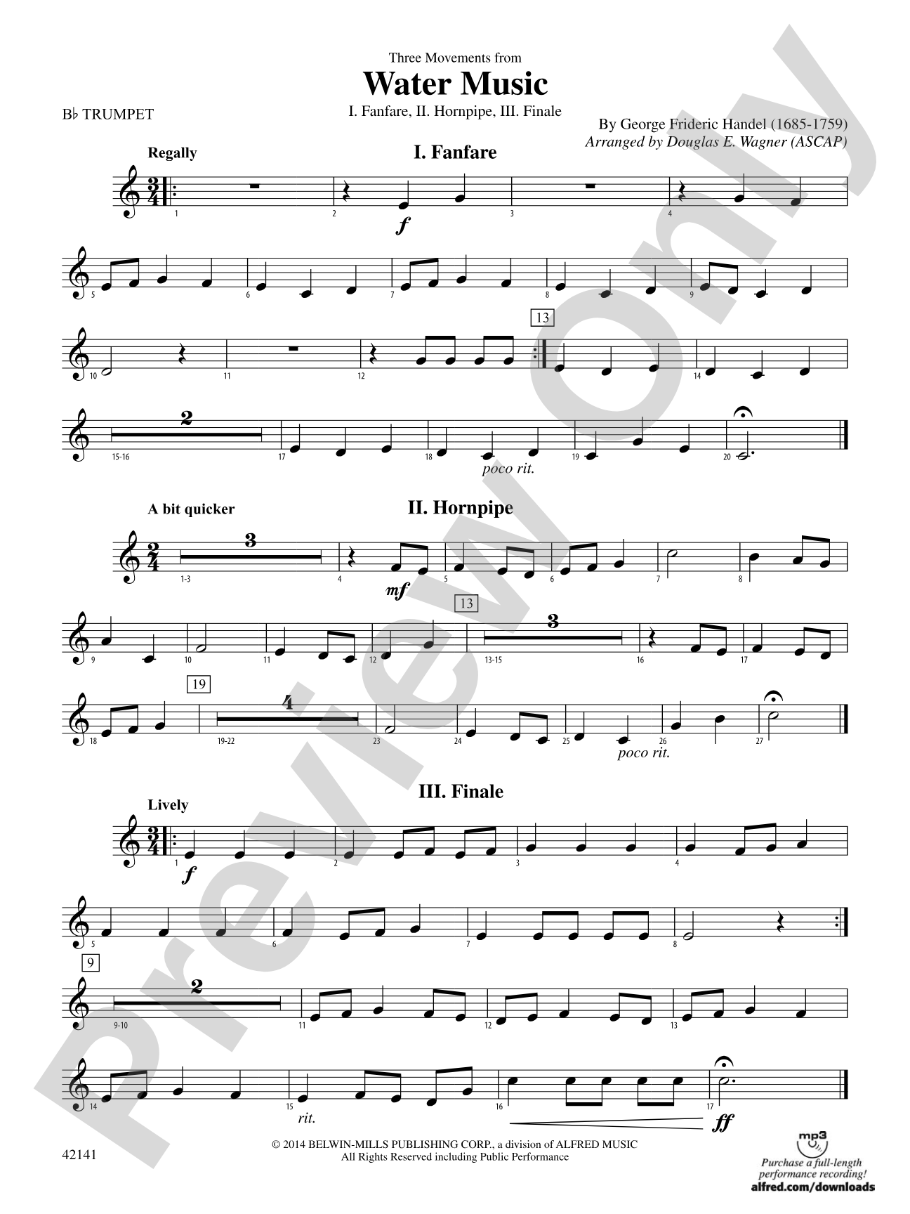 Three Movements from Water Music: 1st B-flat Trumpet