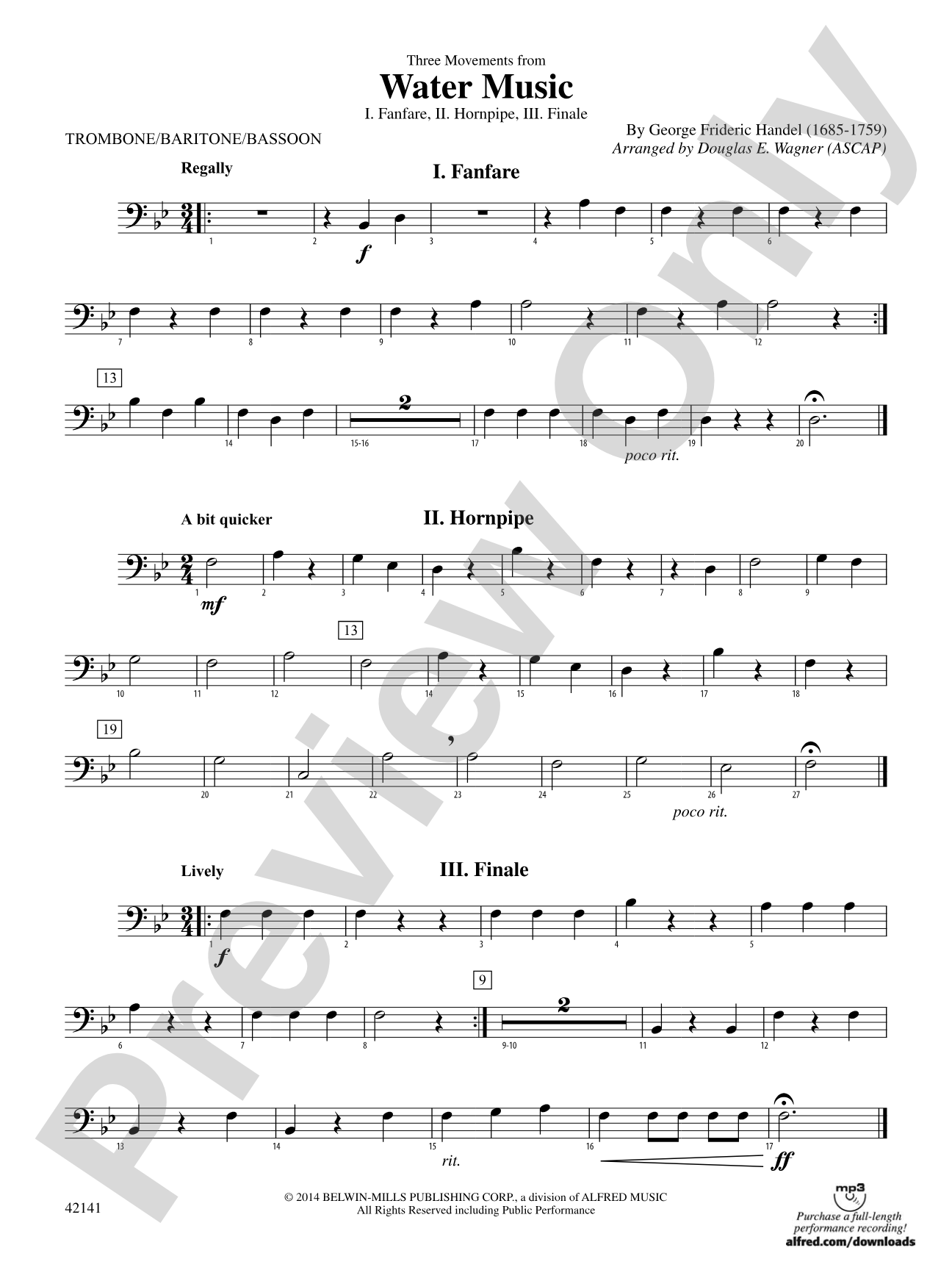 Three Movements from Water Music: 1st Trombone