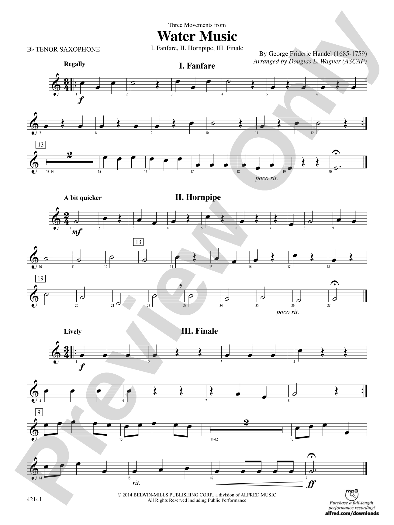 Three Movements from Water Music: B-flat Tenor Saxophone