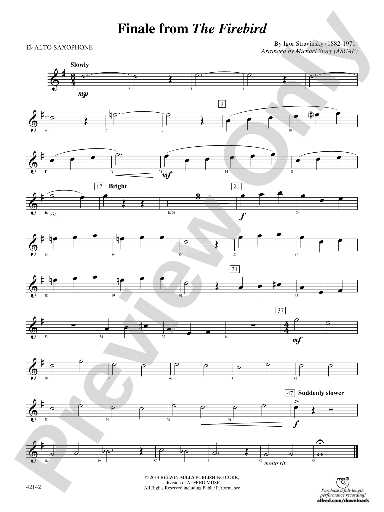 Finale from The Firebird: E-flat Alto Saxophone