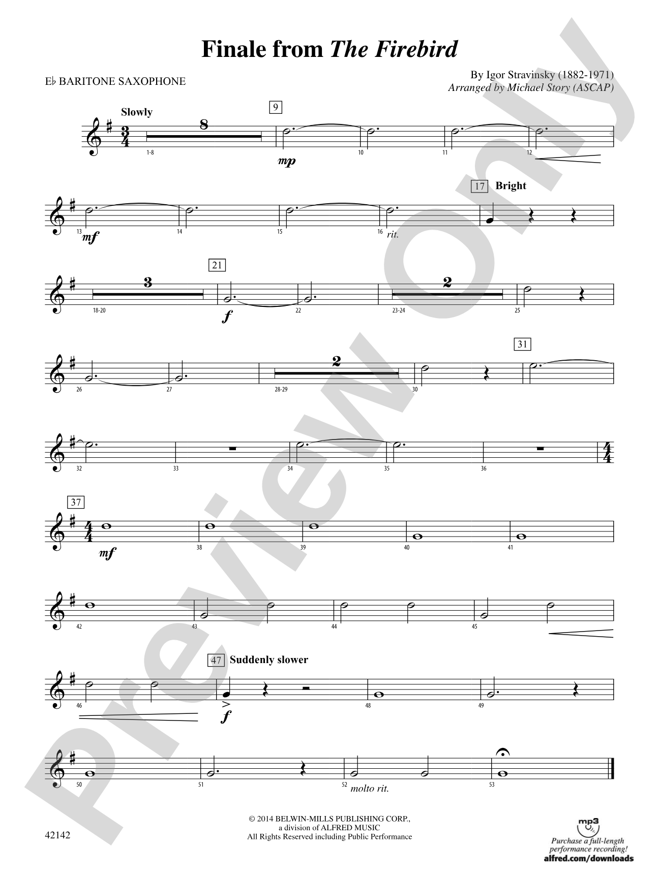 Finale from The Firebird: E-flat Baritone Saxophone
