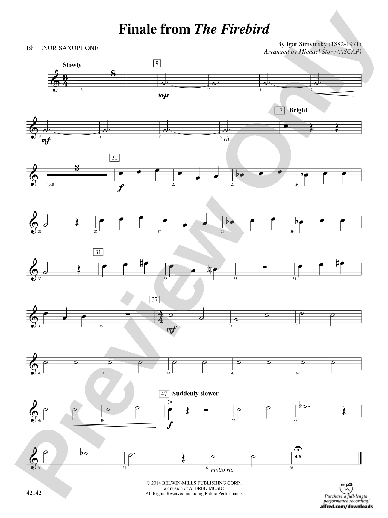 Finale from The Firebird: B-flat Tenor Saxophone