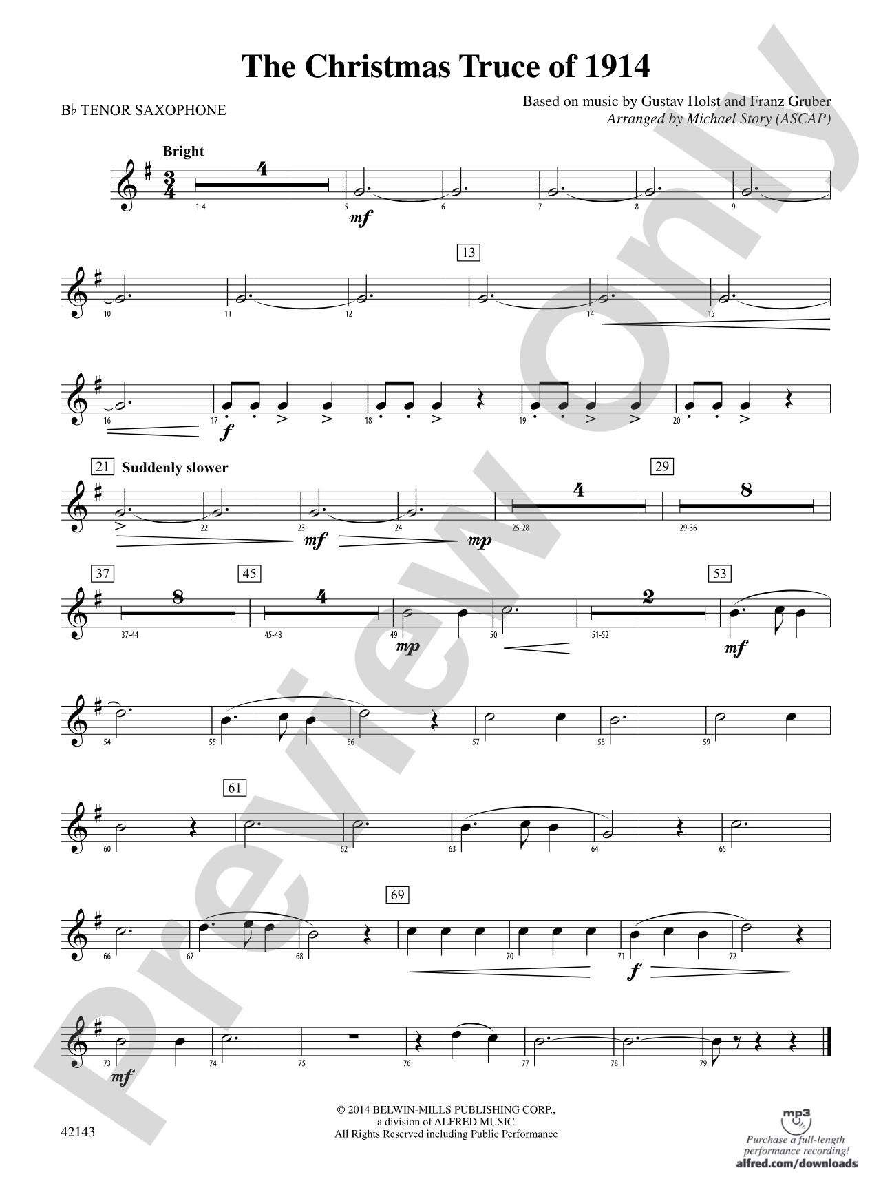 The Christmas Truce of 1914: B-flat Tenor Saxophone