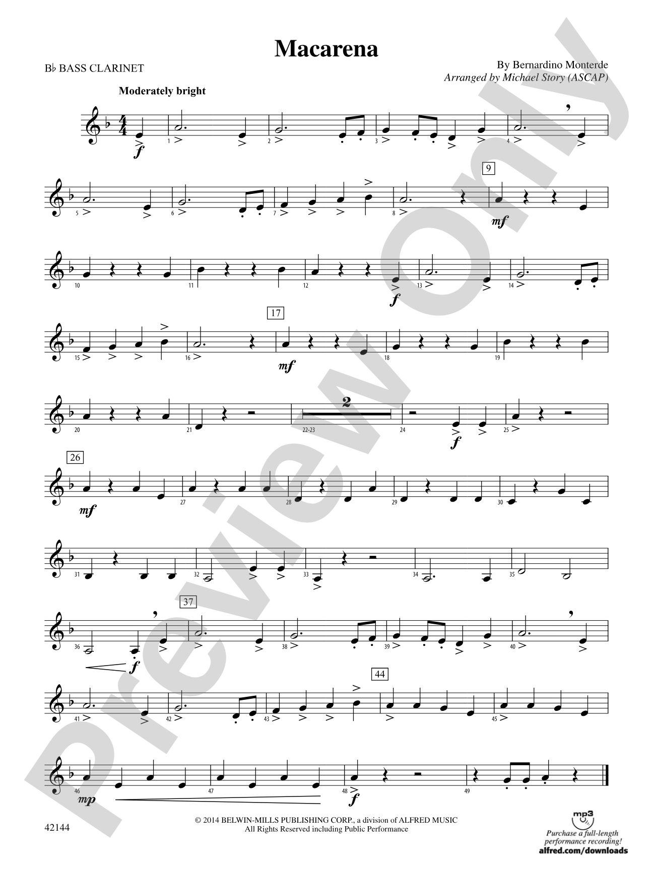 Macarena: B-flat Bass Clarinet