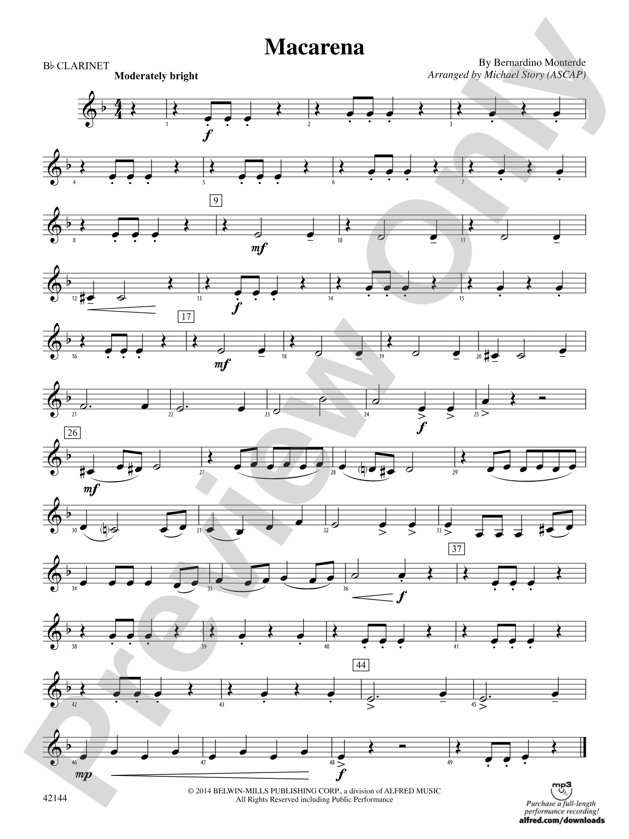 Macarena: 1st B-flat Clarinet