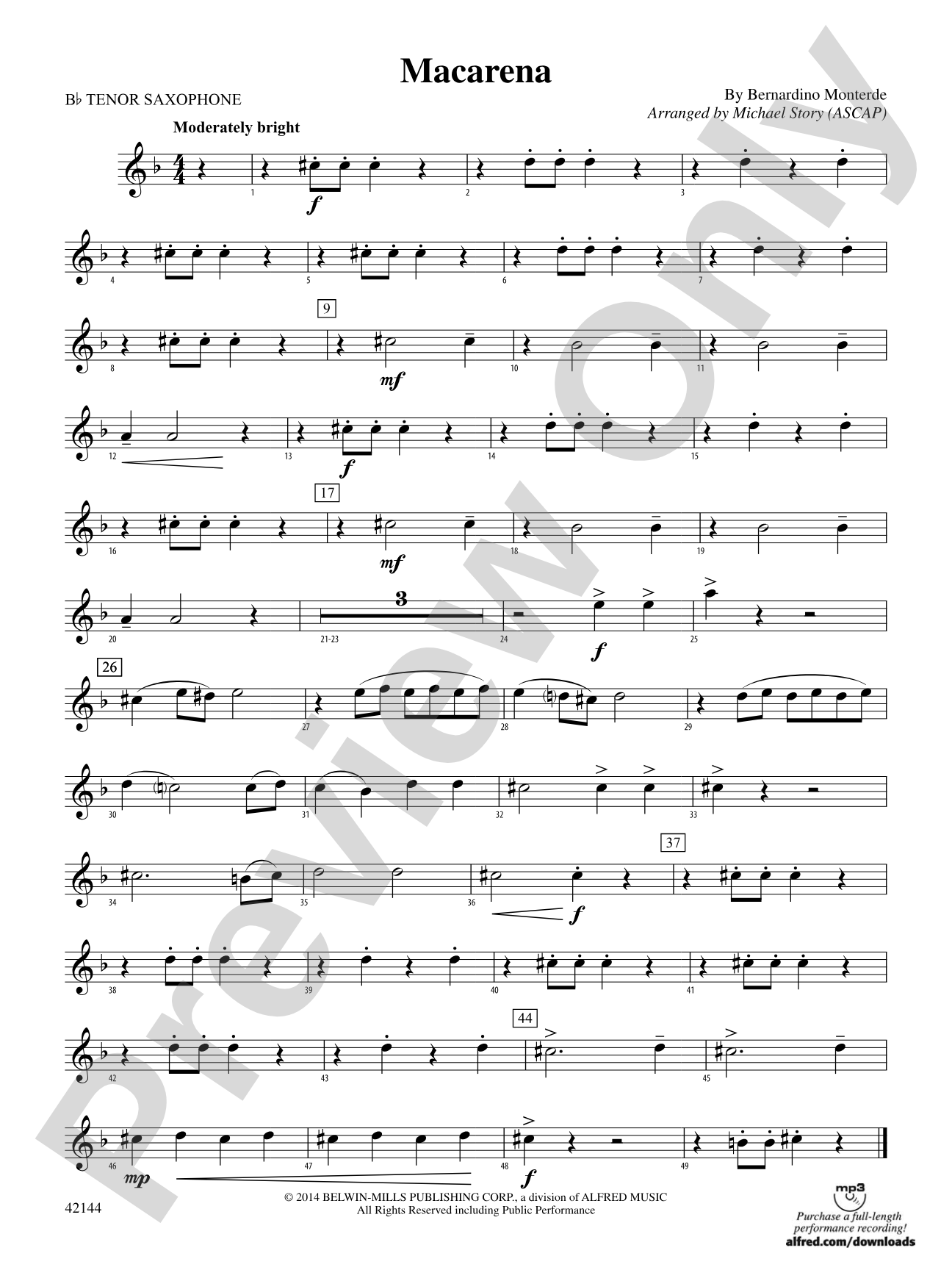 Macarena: B-flat Tenor Saxophone