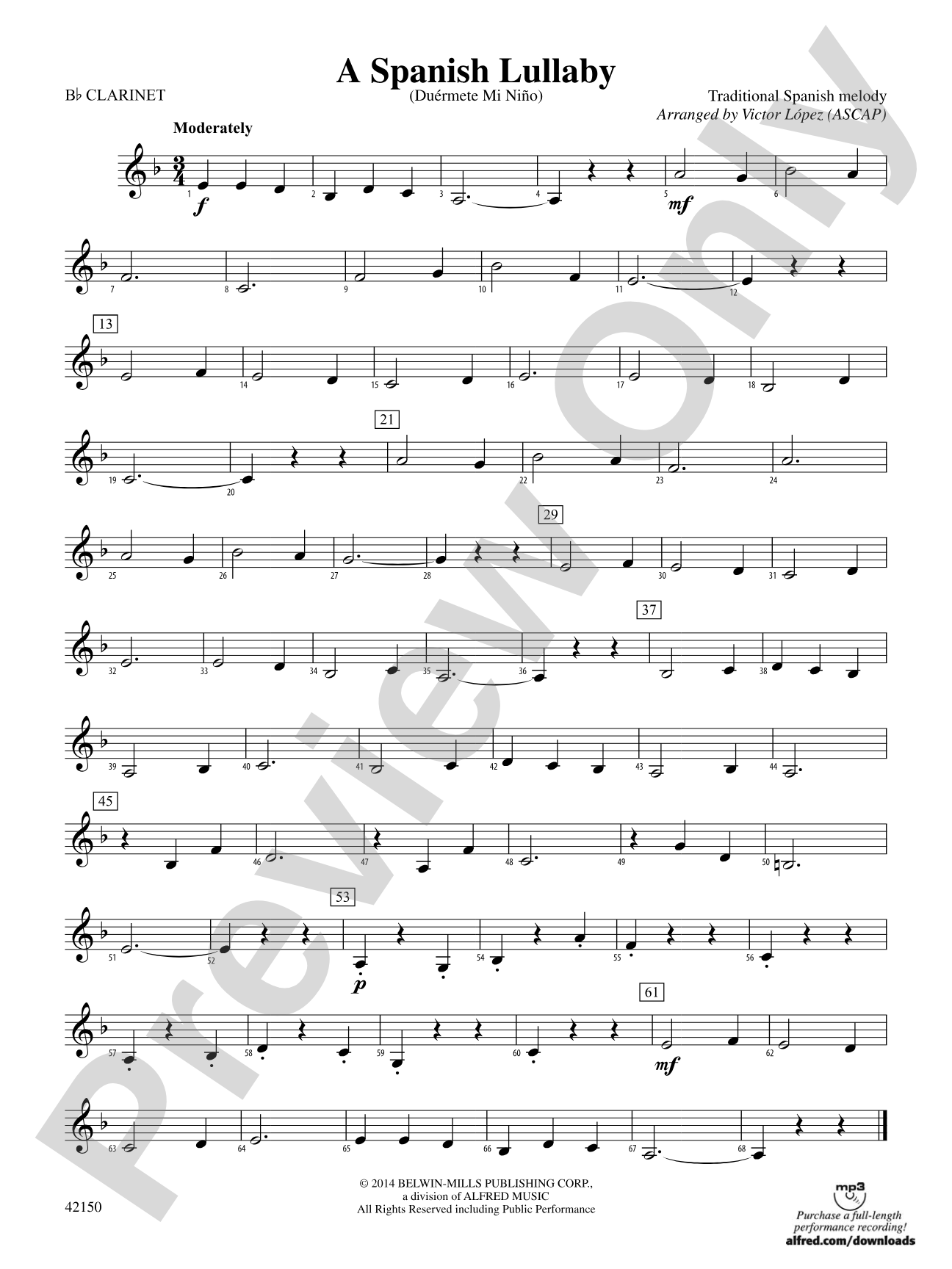 A Spanish Lullaby: 1st B-flat Clarinet