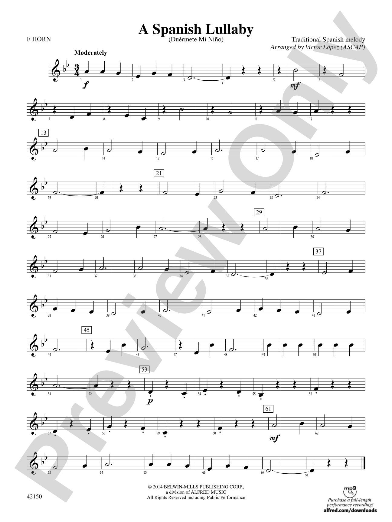 A Spanish Lullaby: 1st F Horn