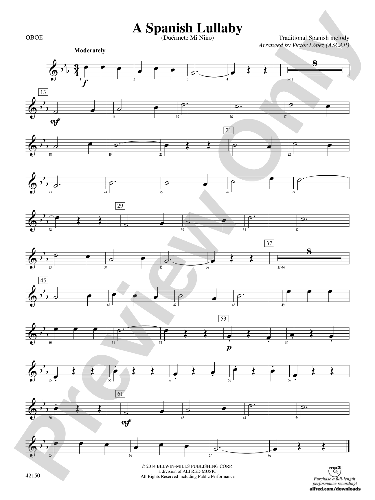 A Spanish Lullaby: Oboe