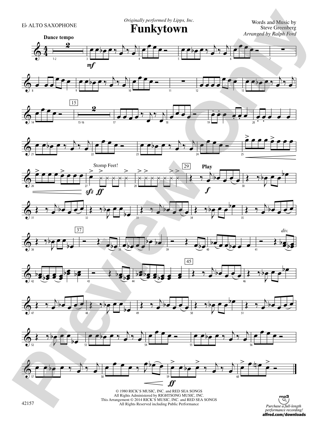 Funkytown: E-flat Alto Saxophone