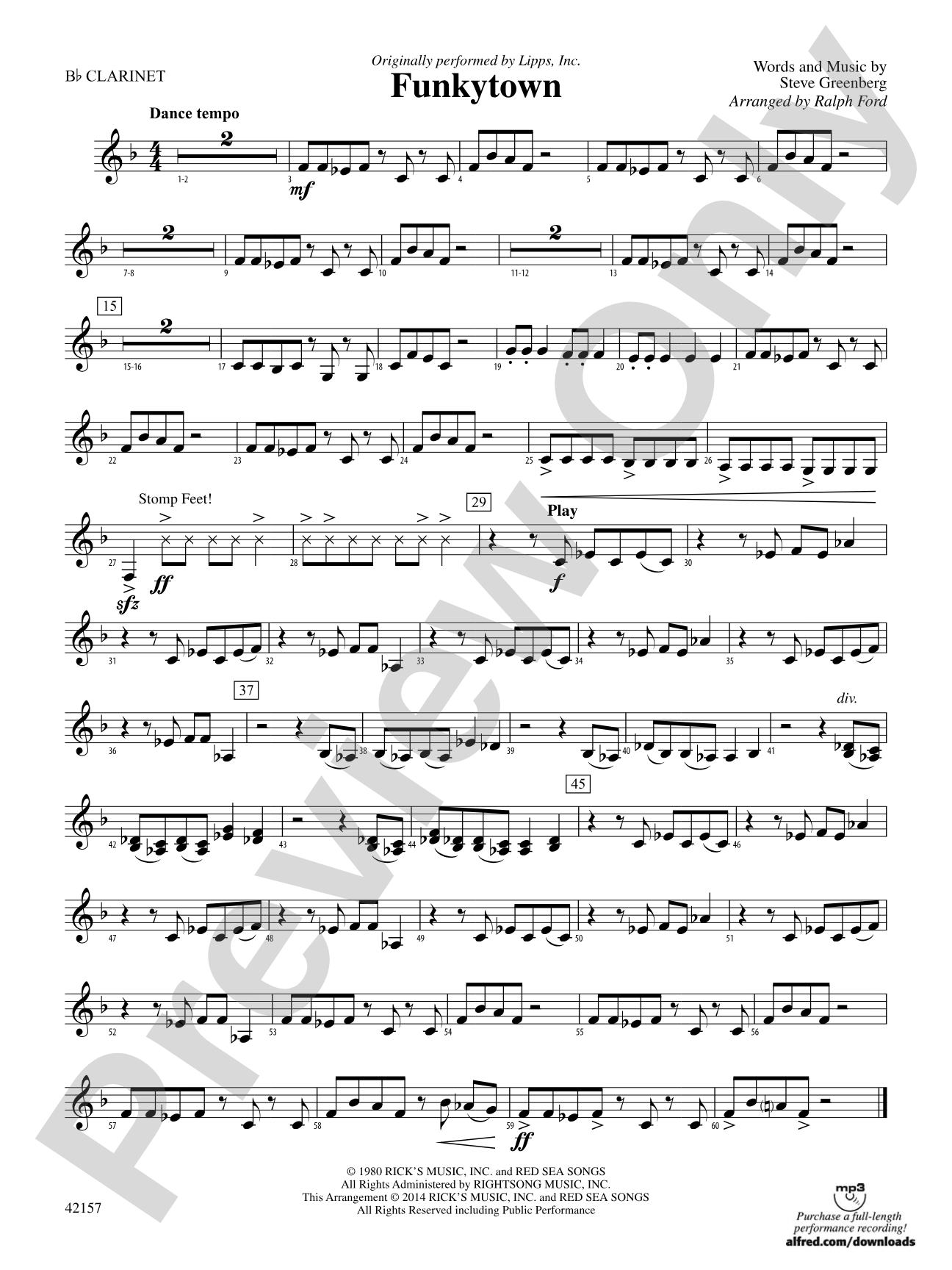 Funkytown: 1st B-flat Clarinet