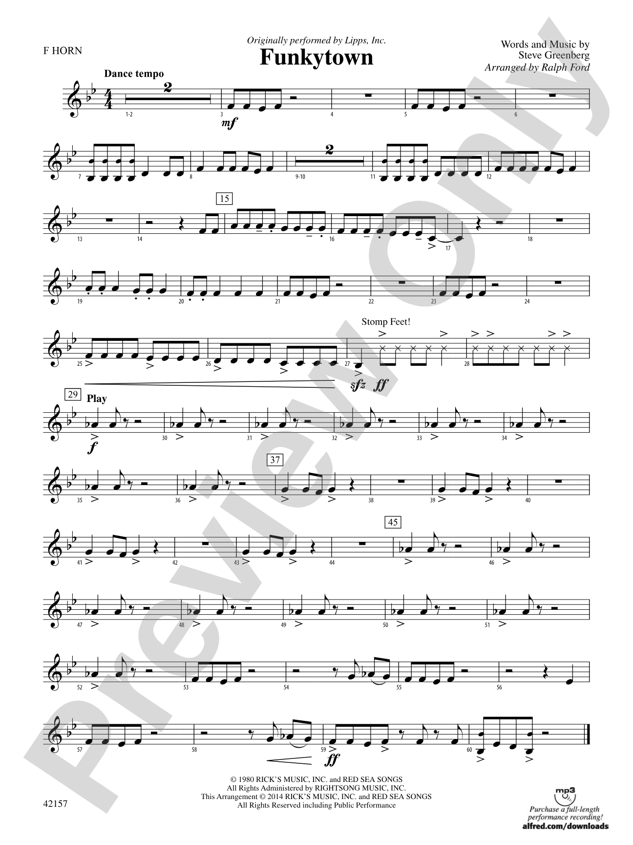 Funkytown: 1st F Horn