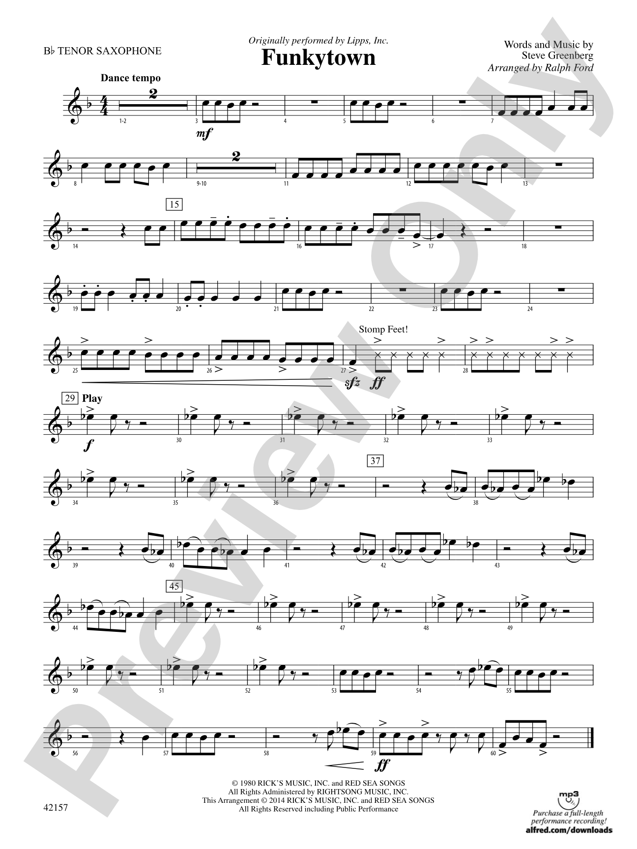 Funkytown: B-flat Tenor Saxophone