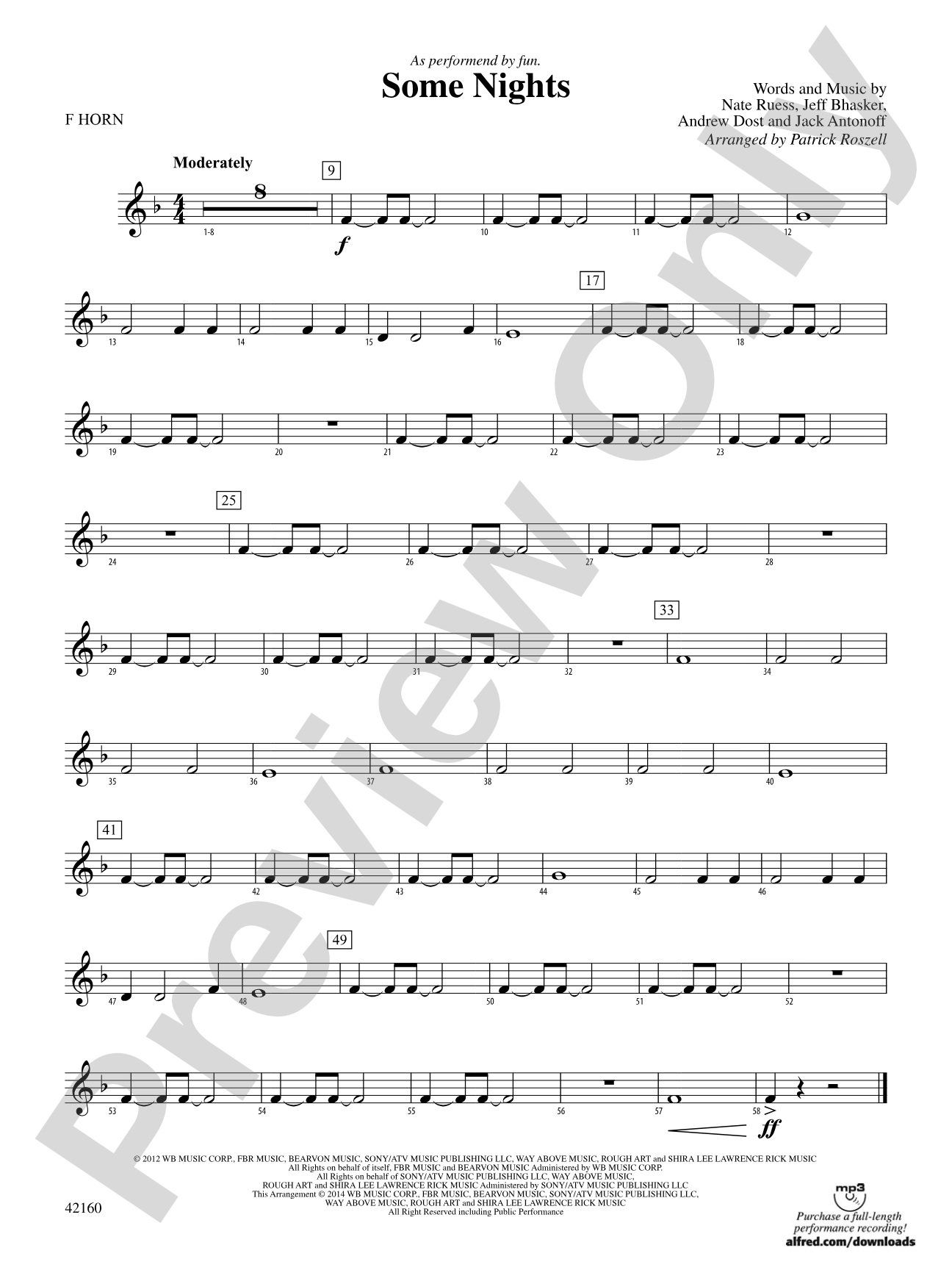 Some Nights: 1st F Horn