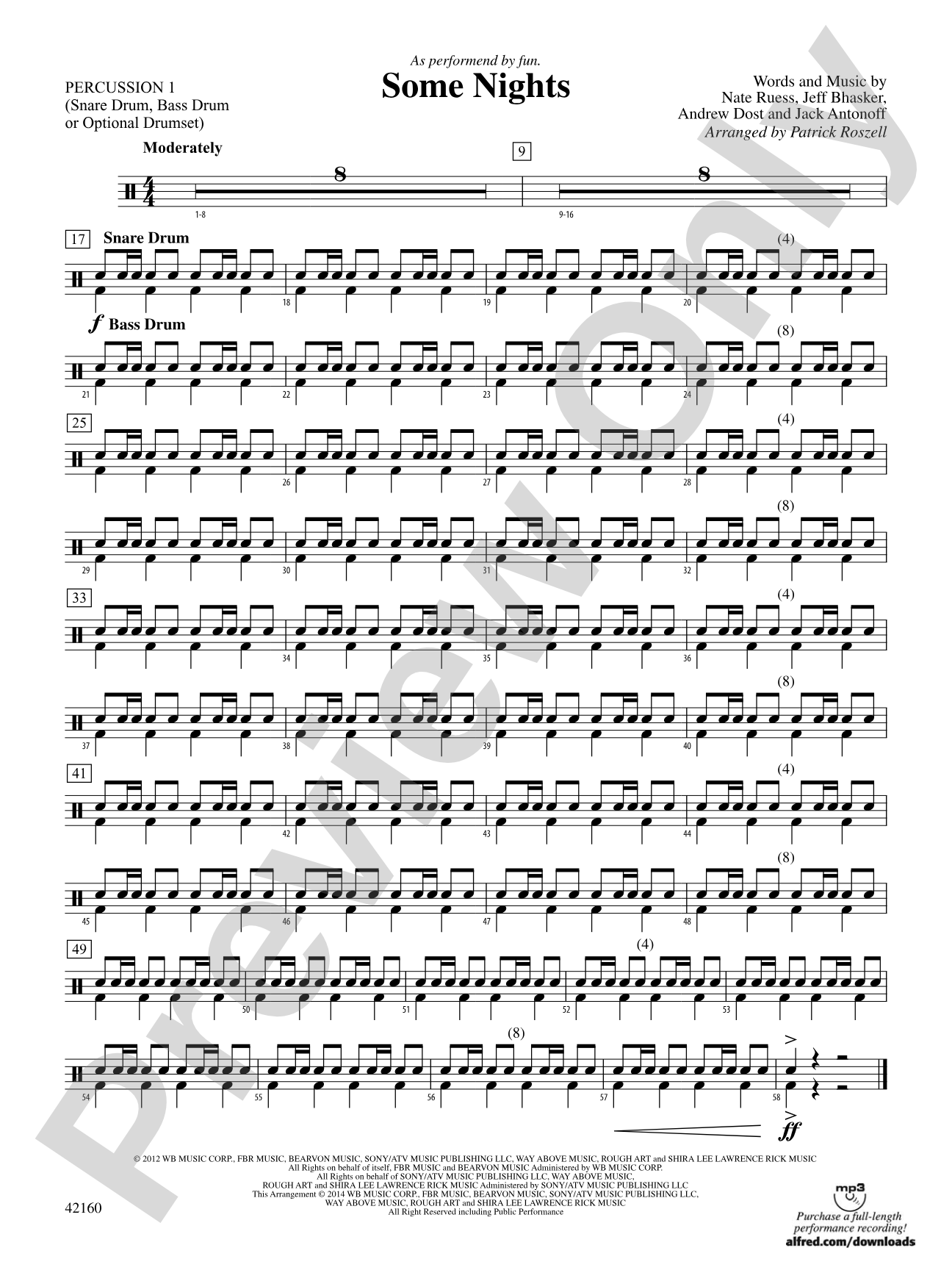 Some Nights: 1st Percussion