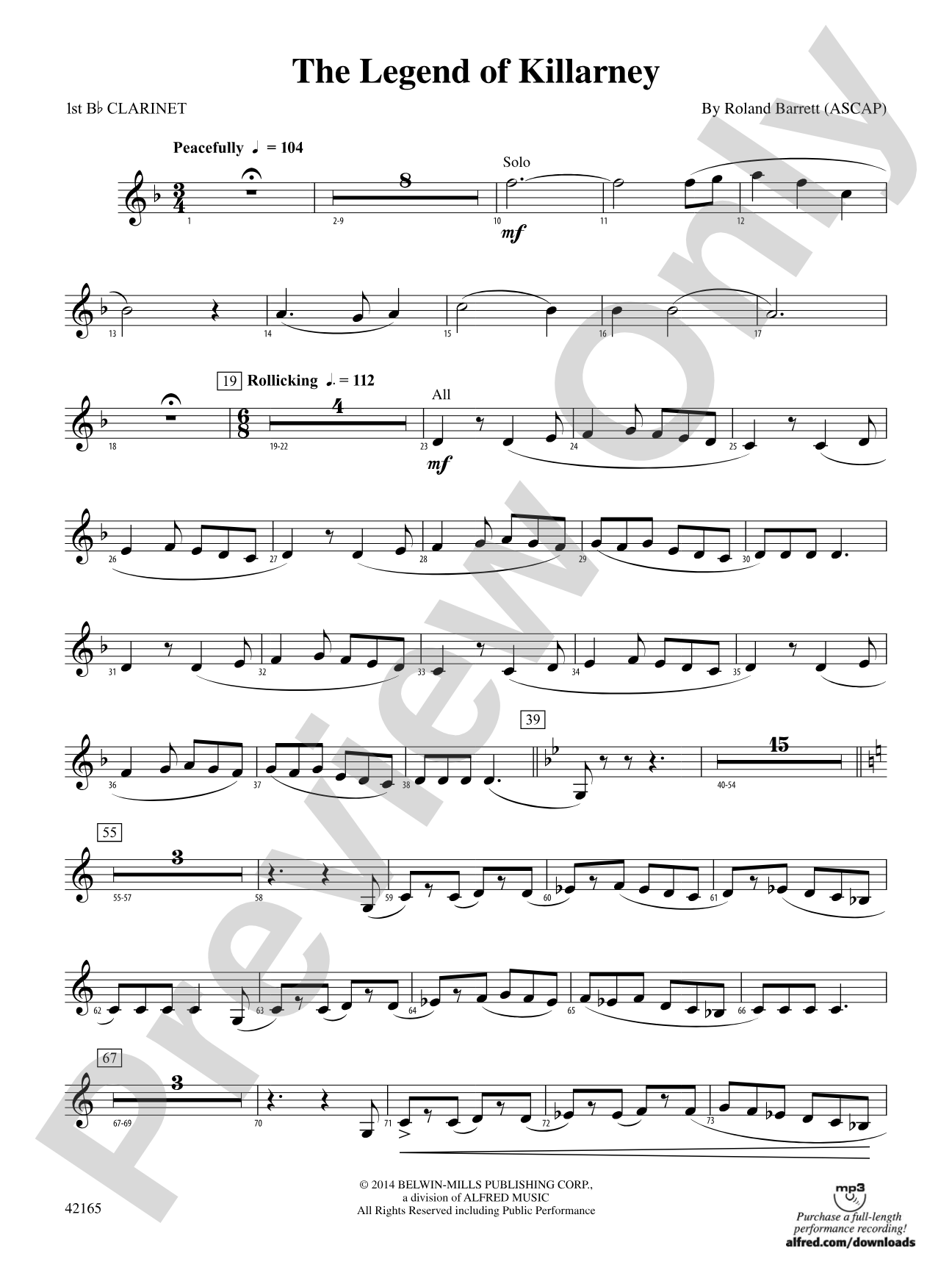 The Legend of Killarney: 1st B-flat Clarinet