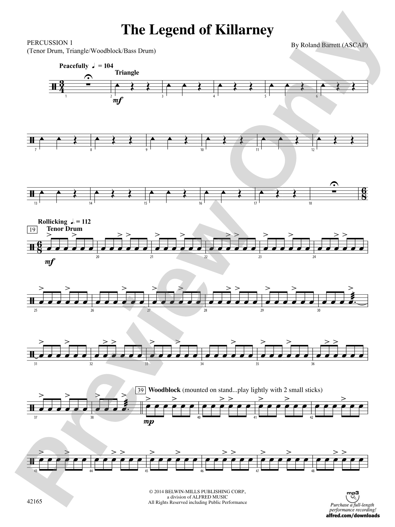 The Legend of Killarney: 1st Percussion