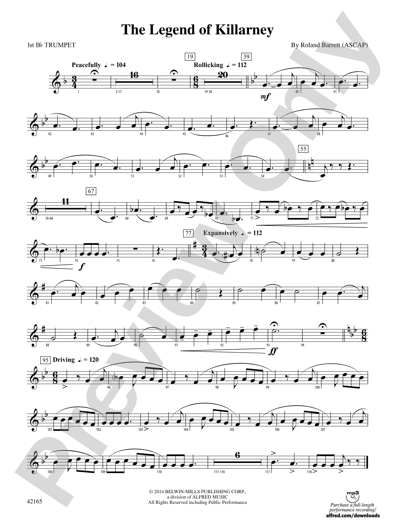 The Legend of Killarney: 1st B-flat Trumpet