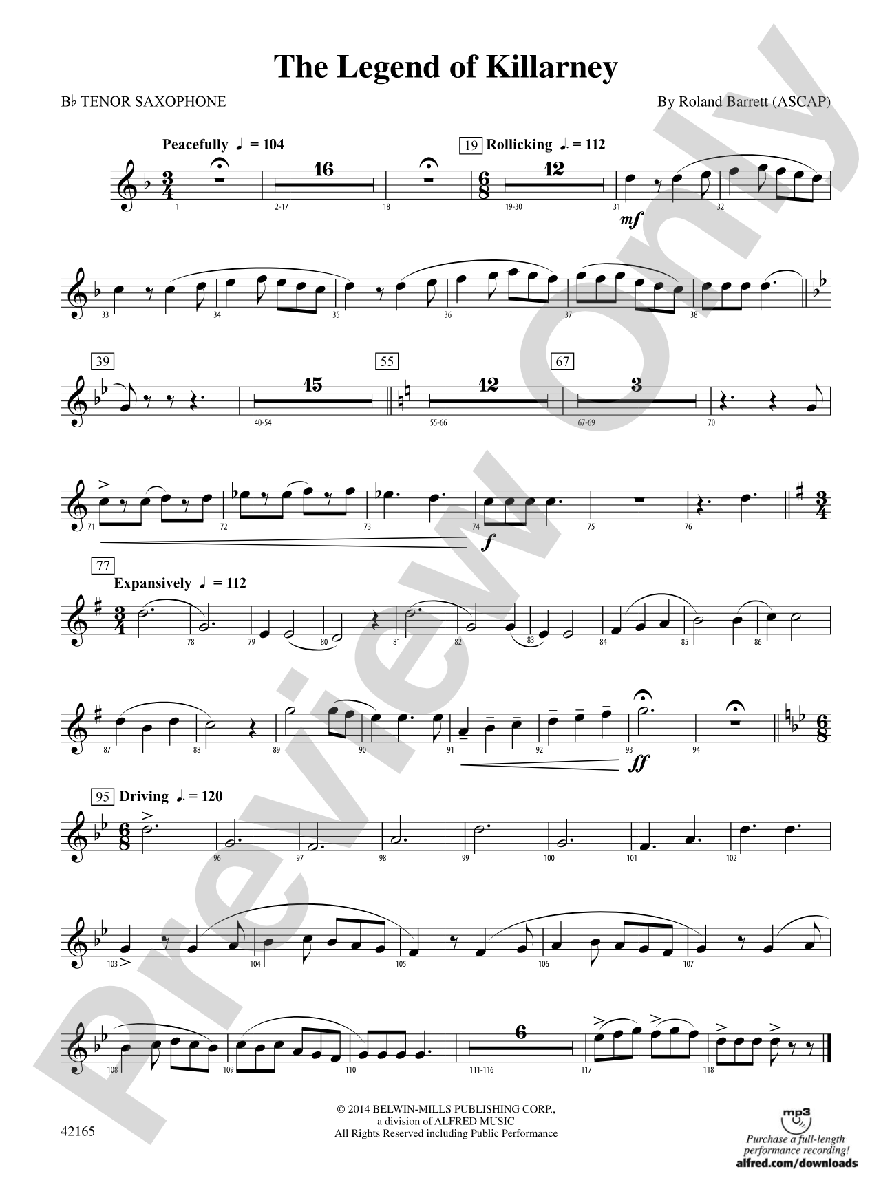 The Legend of Killarney: B-flat Tenor Saxophone