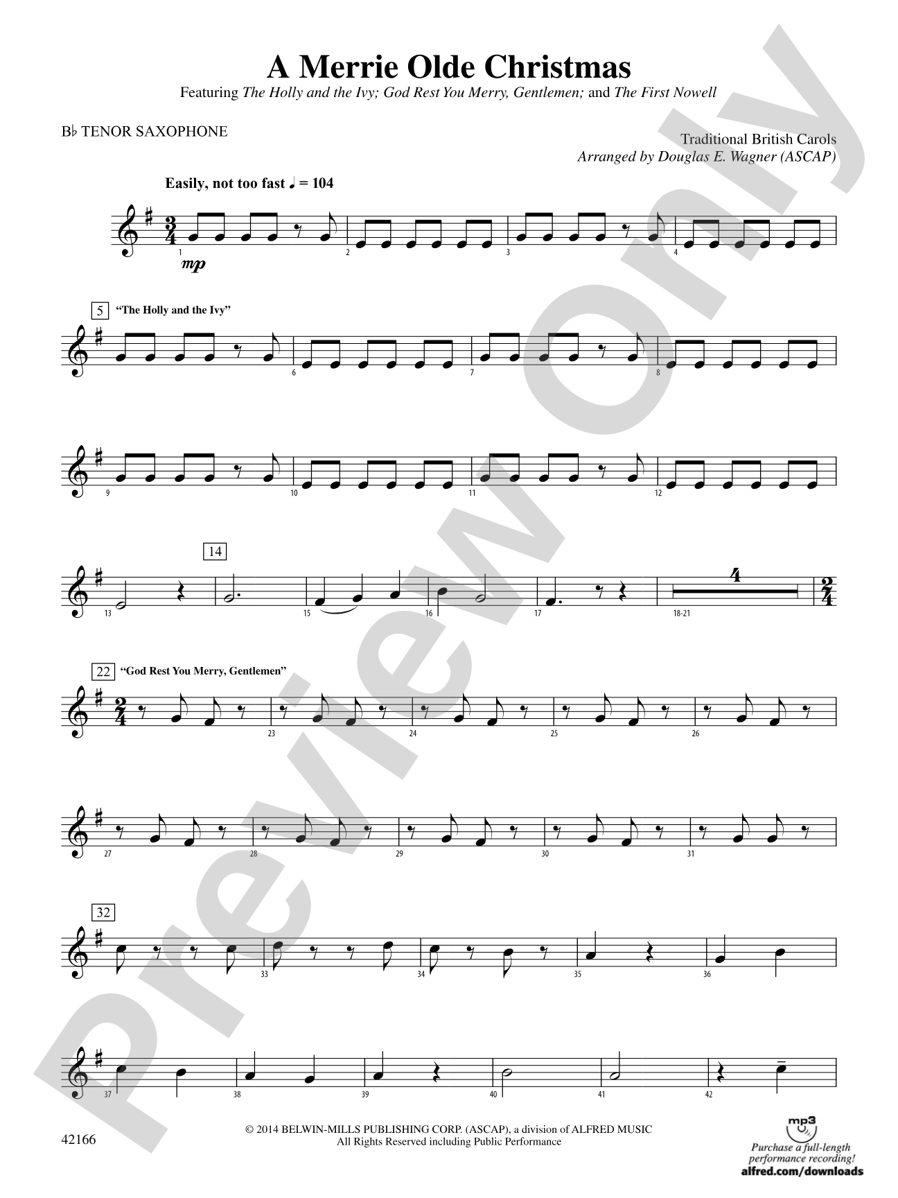 A Merrie Olde Christmas: B-flat Tenor Saxophone