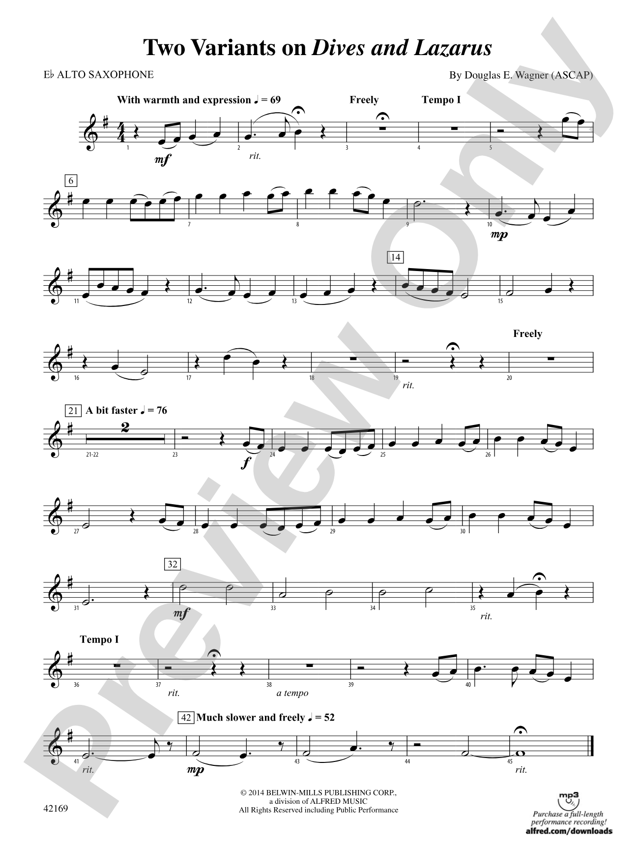 Two Variants on "Dives and Lazarus": E-flat Alto Saxophone