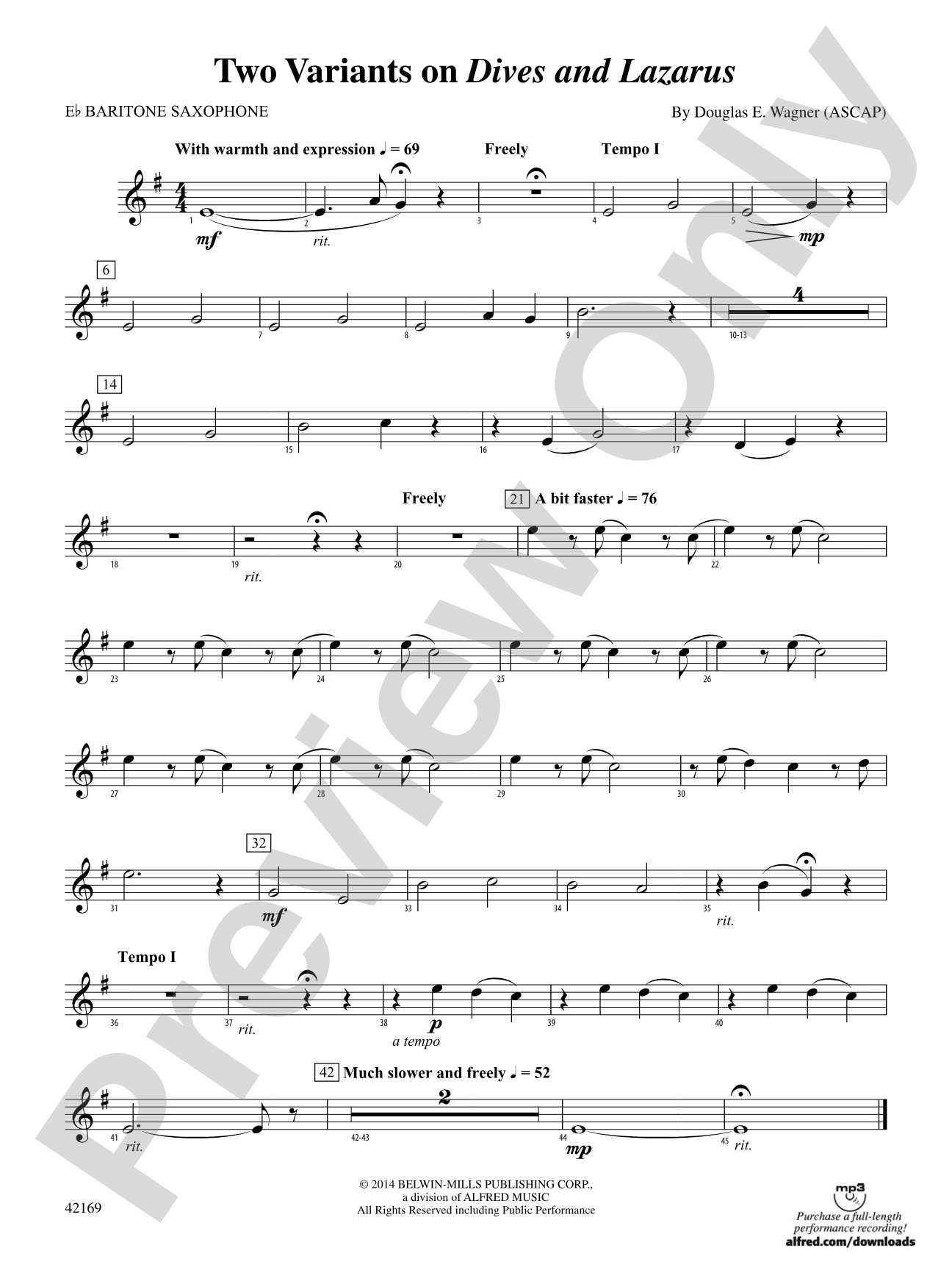 Two Variants on "Dives and Lazarus": E-flat Baritone Saxophone