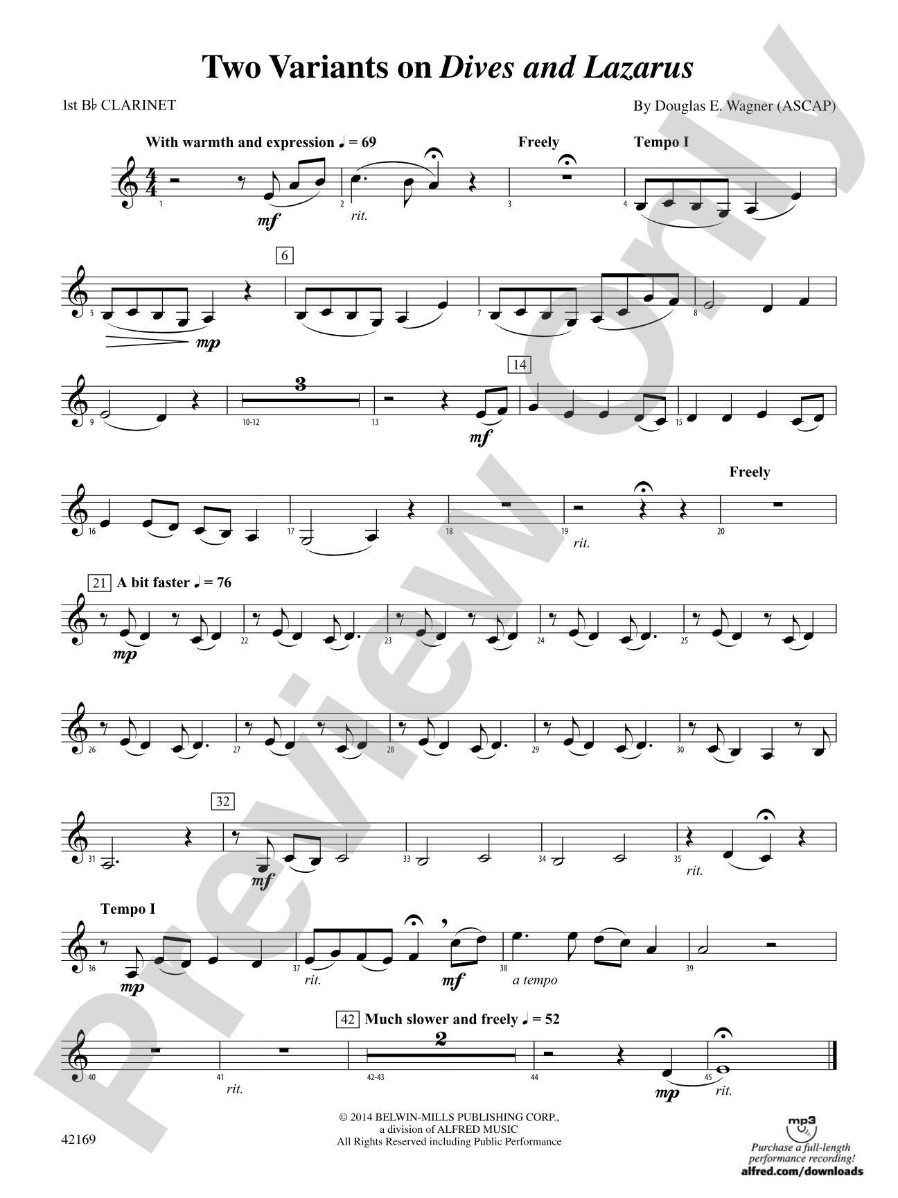 Two Variants on "Dives and Lazarus": 1st B-flat Clarinet