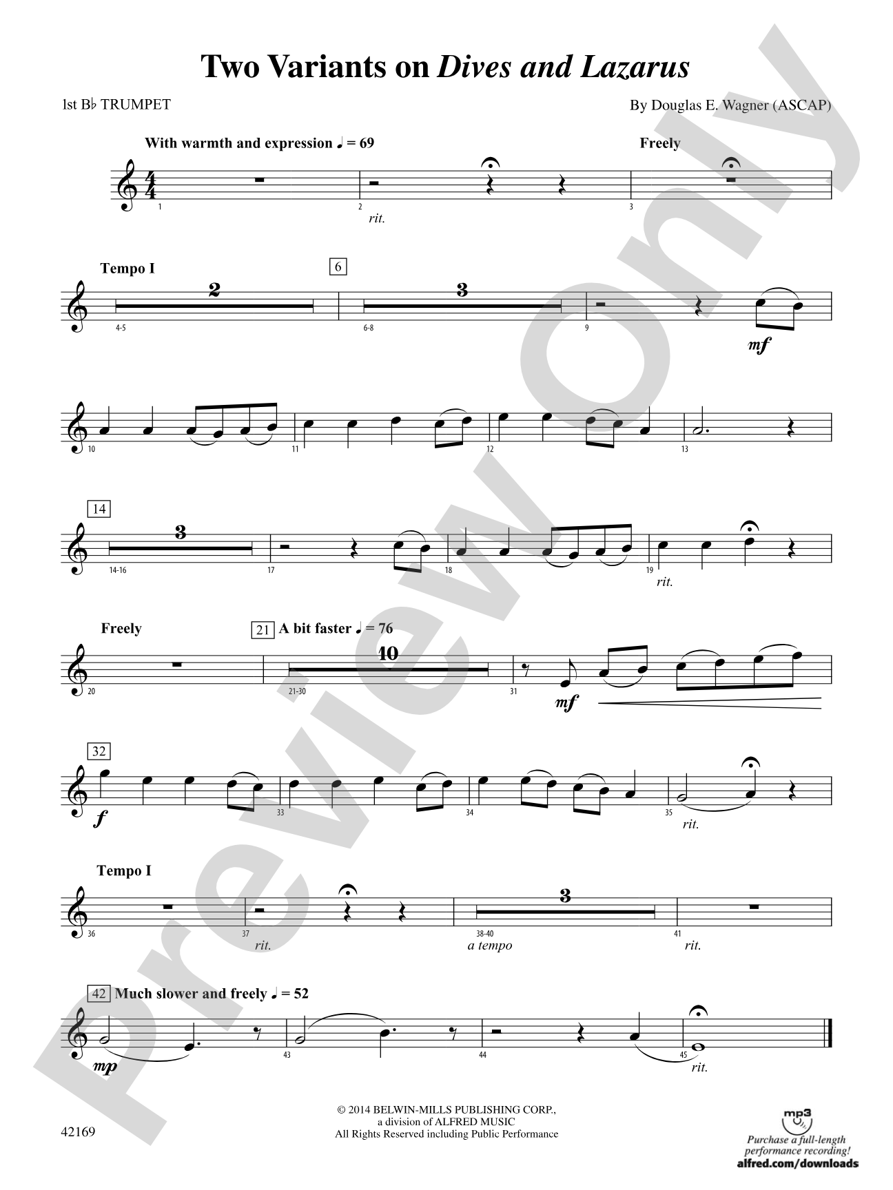 Two Variants on "Dives and Lazarus": 1st B-flat Trumpet