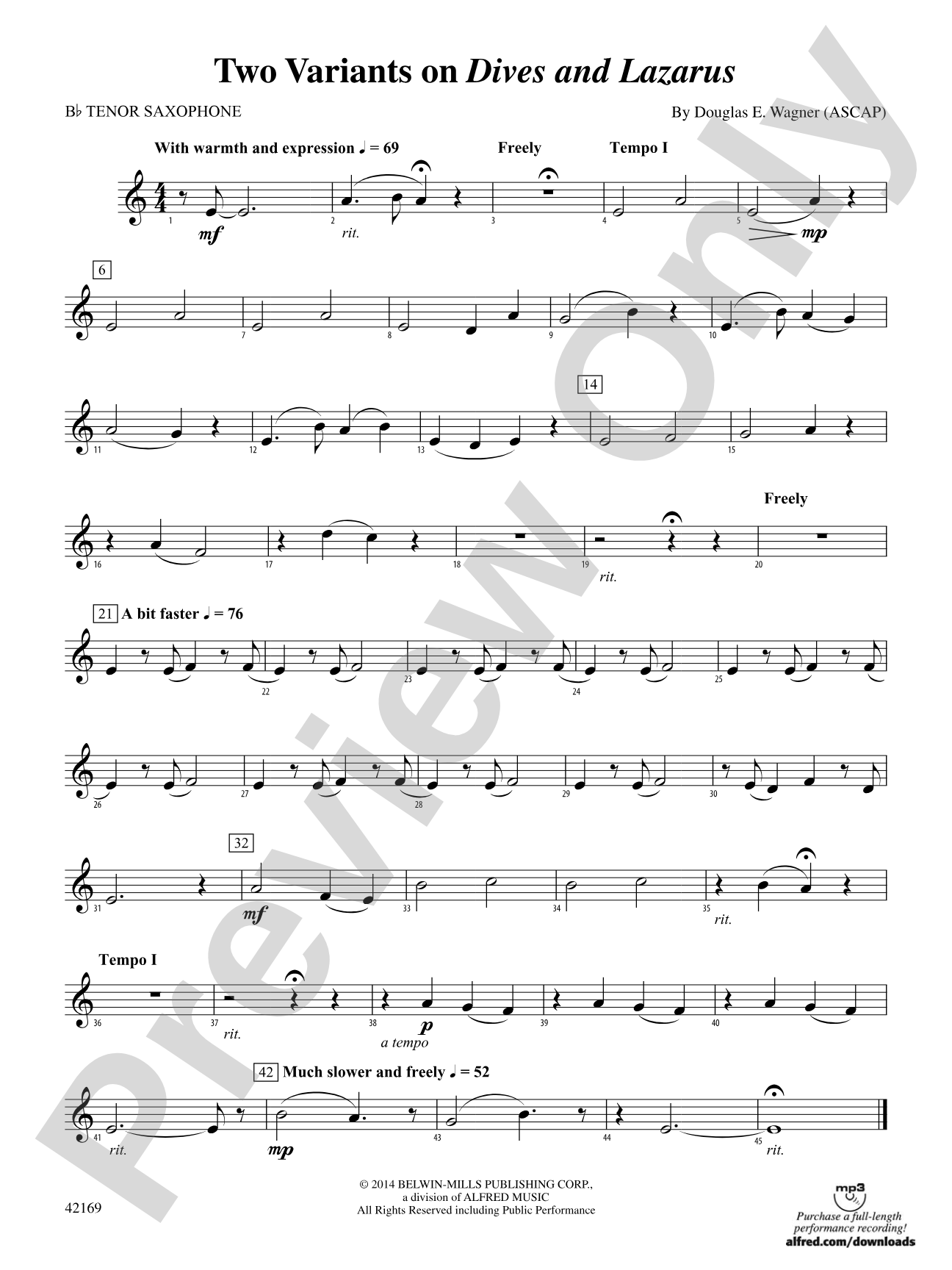 Two Variants on "Dives and Lazarus": B-flat Tenor Saxophone