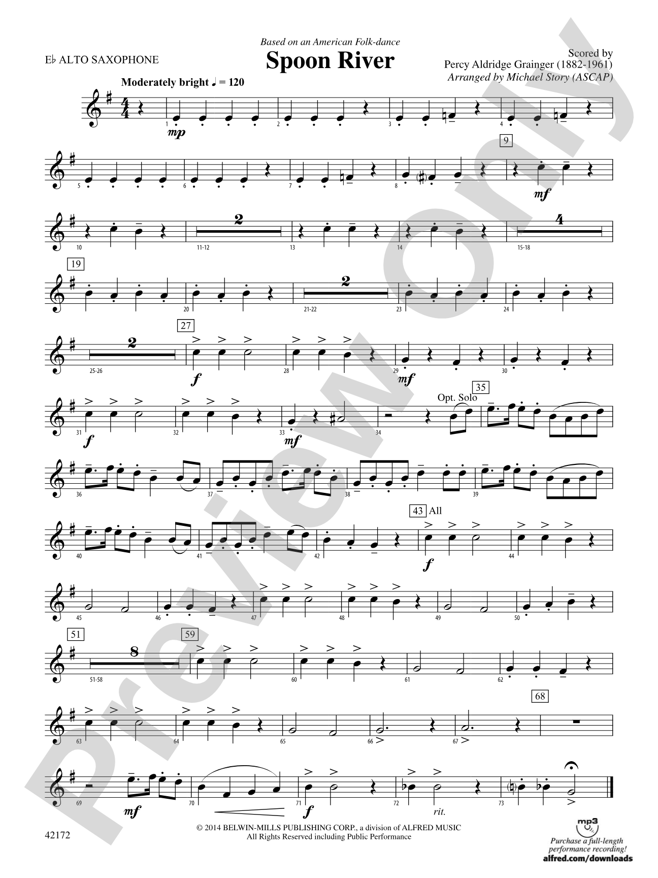 Spoon River: E-flat Alto Saxophone