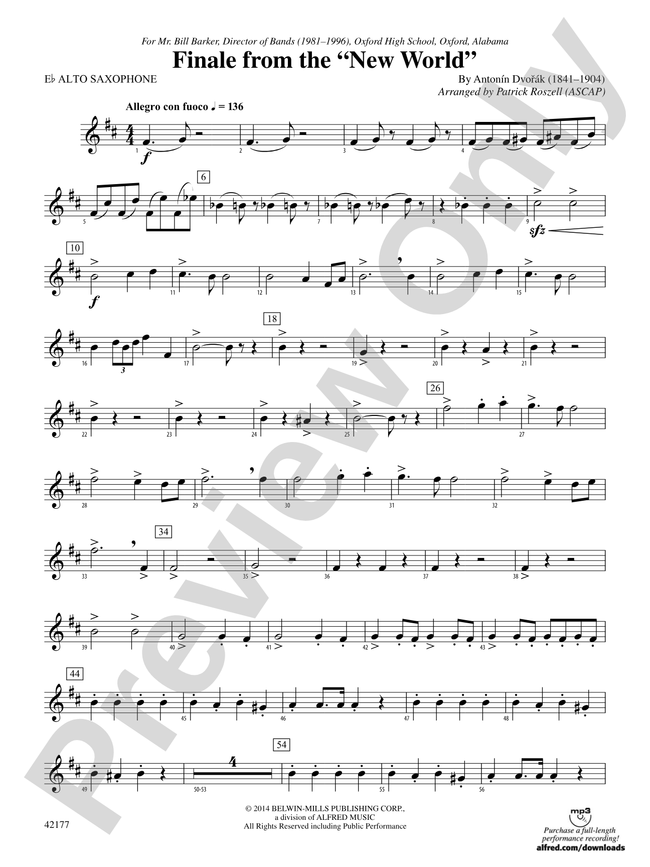 "The New World," Finale from: E-flat Alto Saxophone