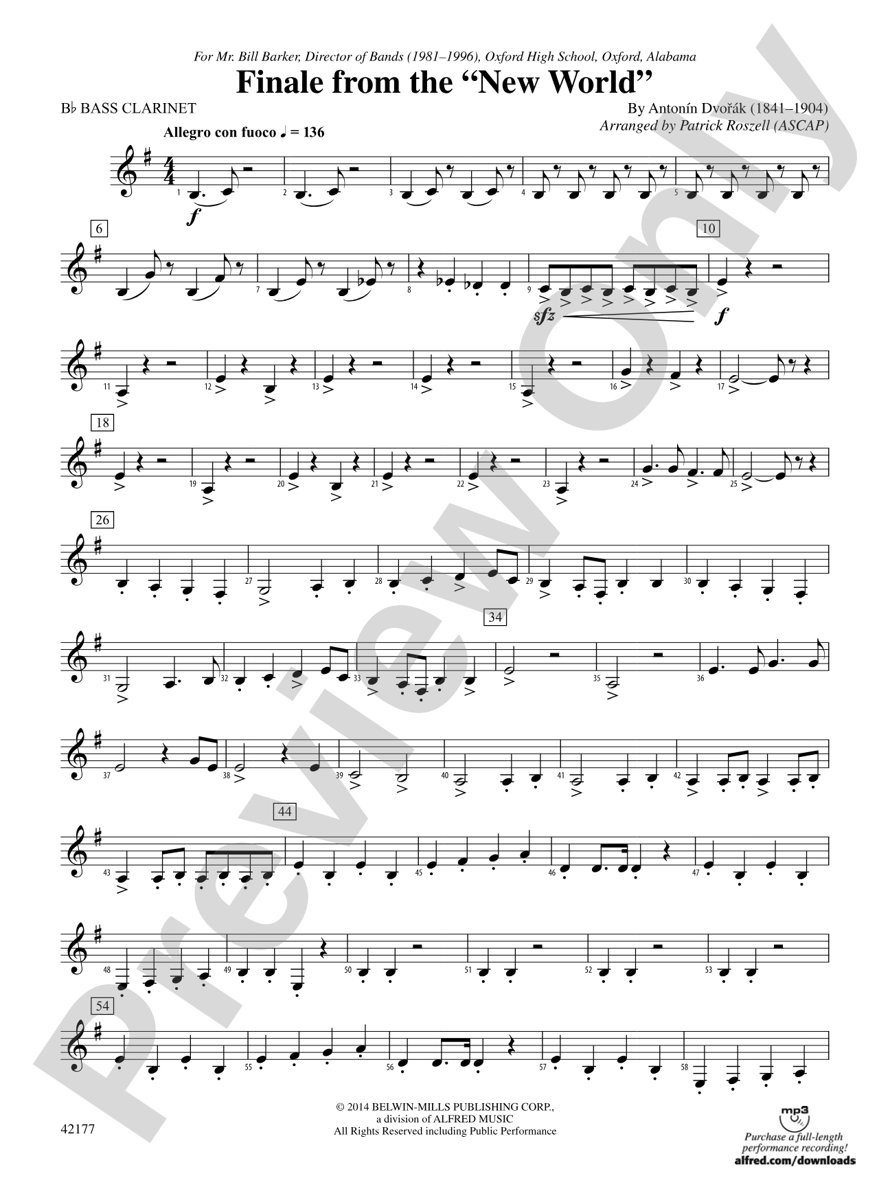 "The New World," Finale from: B-flat Bass Clarinet