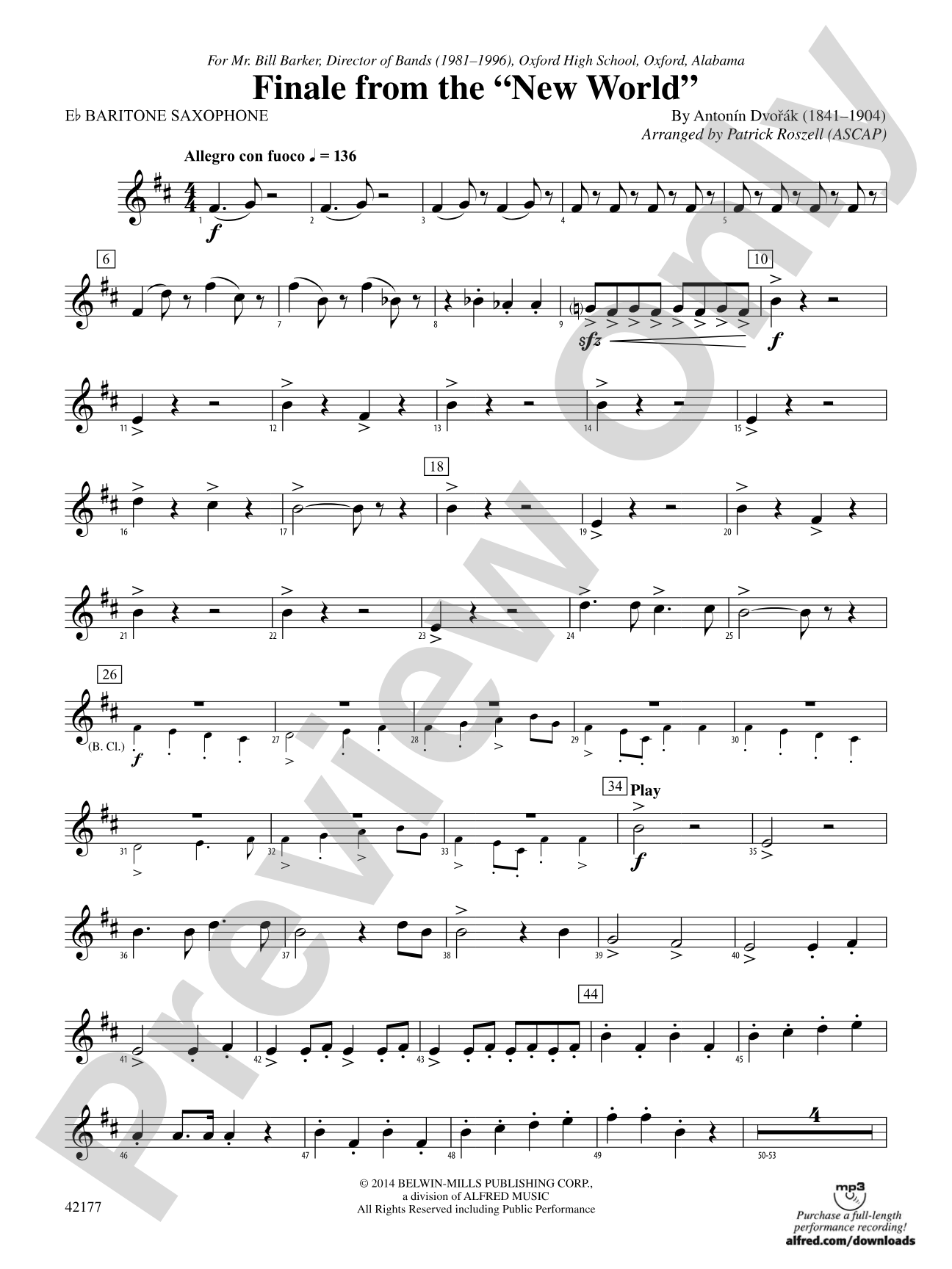 "The New World," Finale from: E-flat Baritone Saxophone