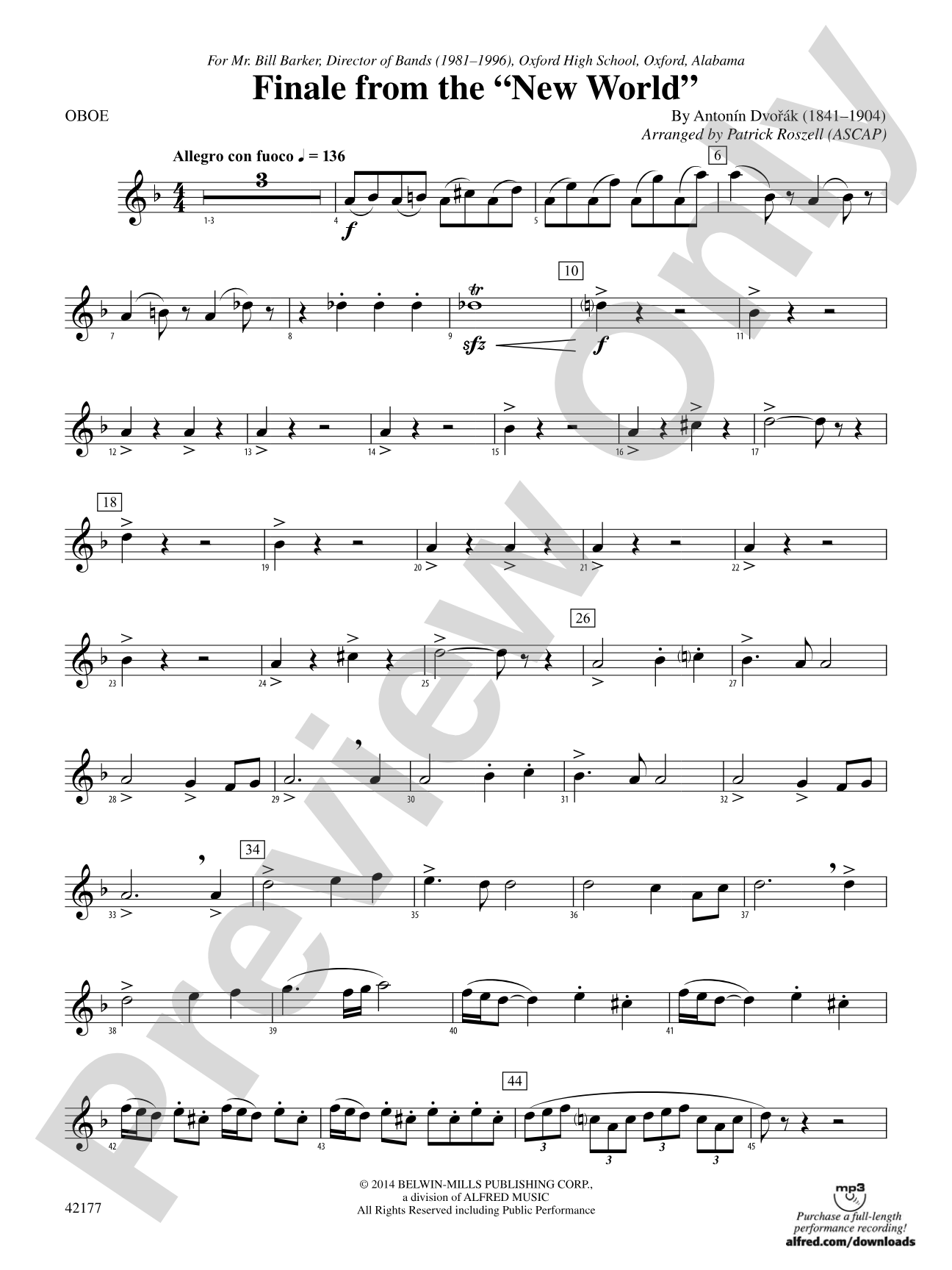 "The New World," Finale from: Oboe