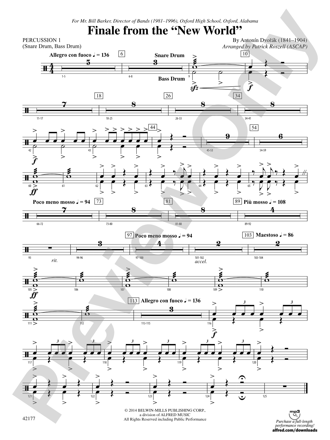 "The New World," Finale from: 1st Percussion