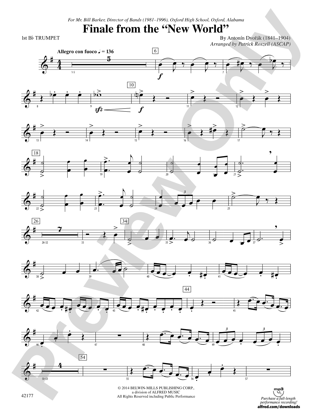 "The New World," Finale from: 1st B-flat Trumpet