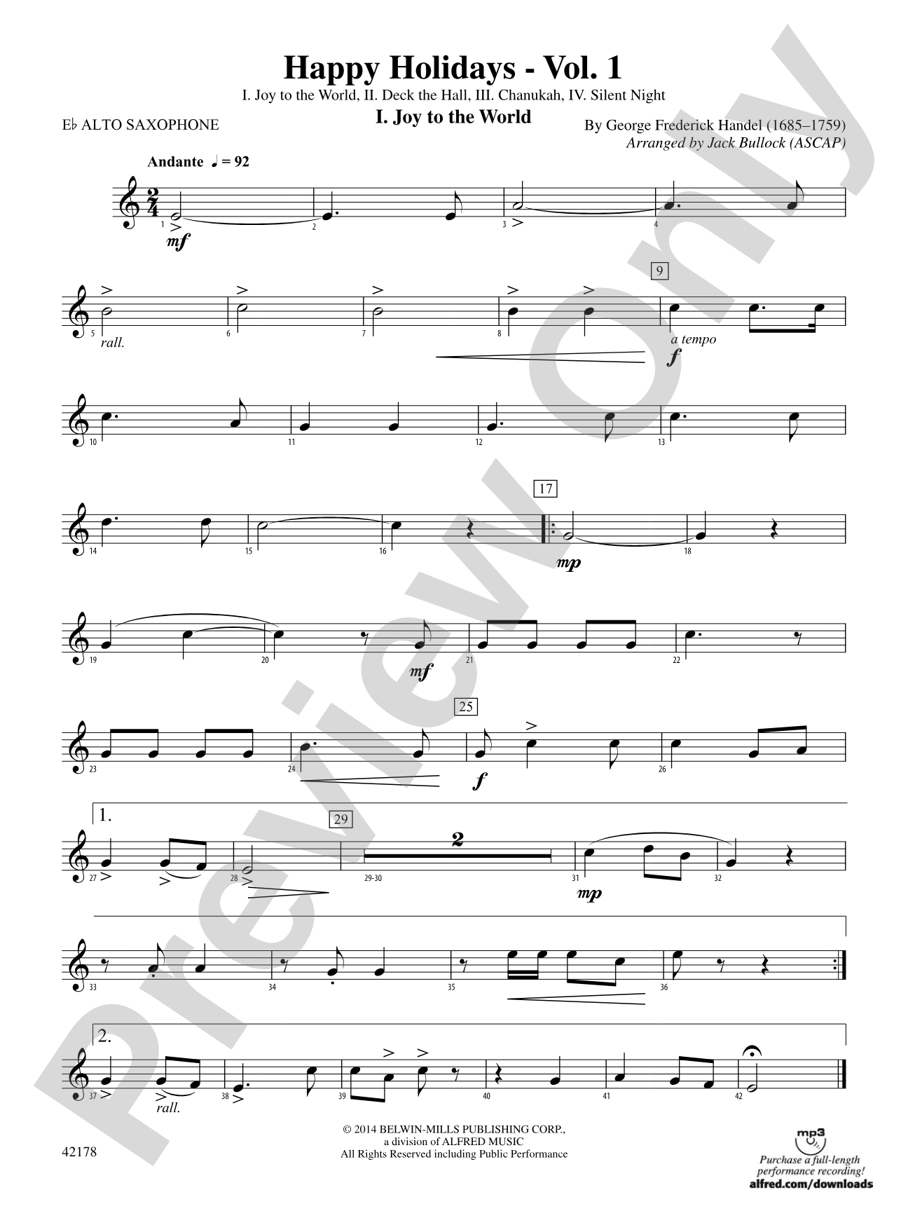 Happy Holidays---Vol. 1: E-flat Alto Saxophone