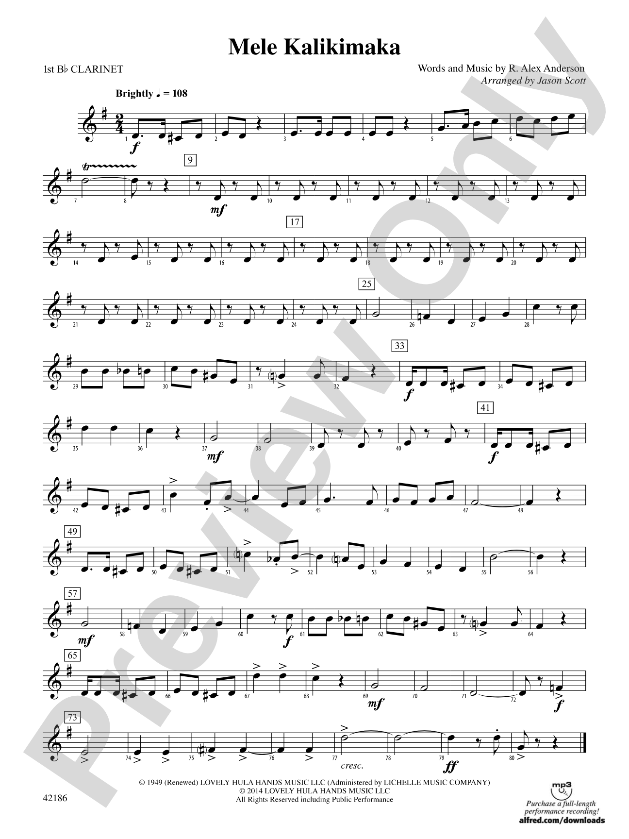 Mele Kalikimaka: 1st B-flat Clarinet