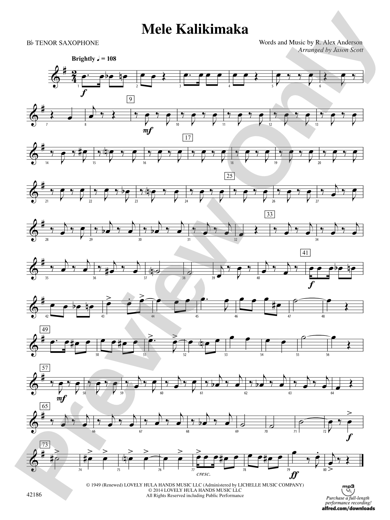 Mele Kalikimaka: B-flat Tenor Saxophone